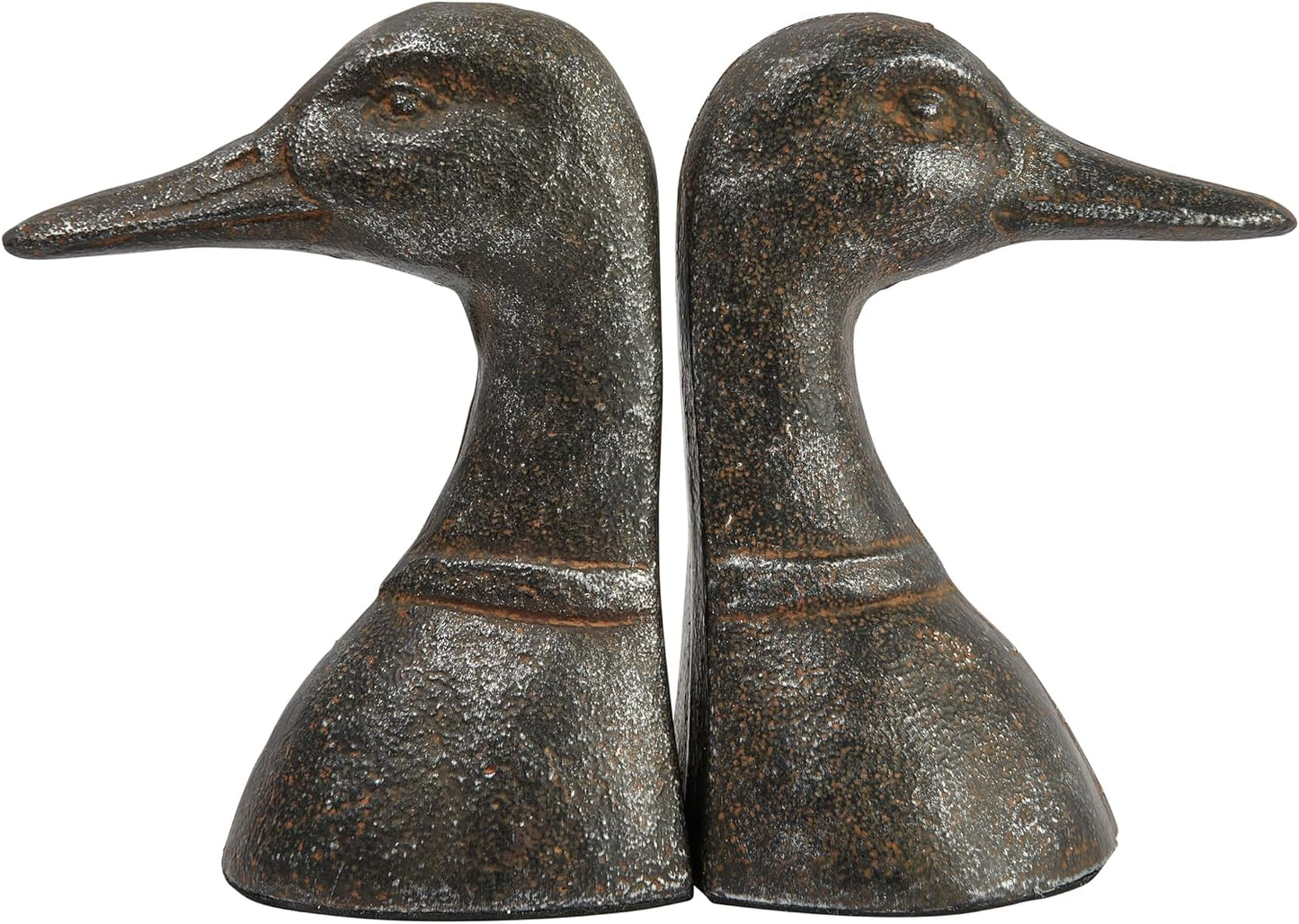 Decorative Distressed Cast Metal Duck Head Bookends / Black / Set of 2