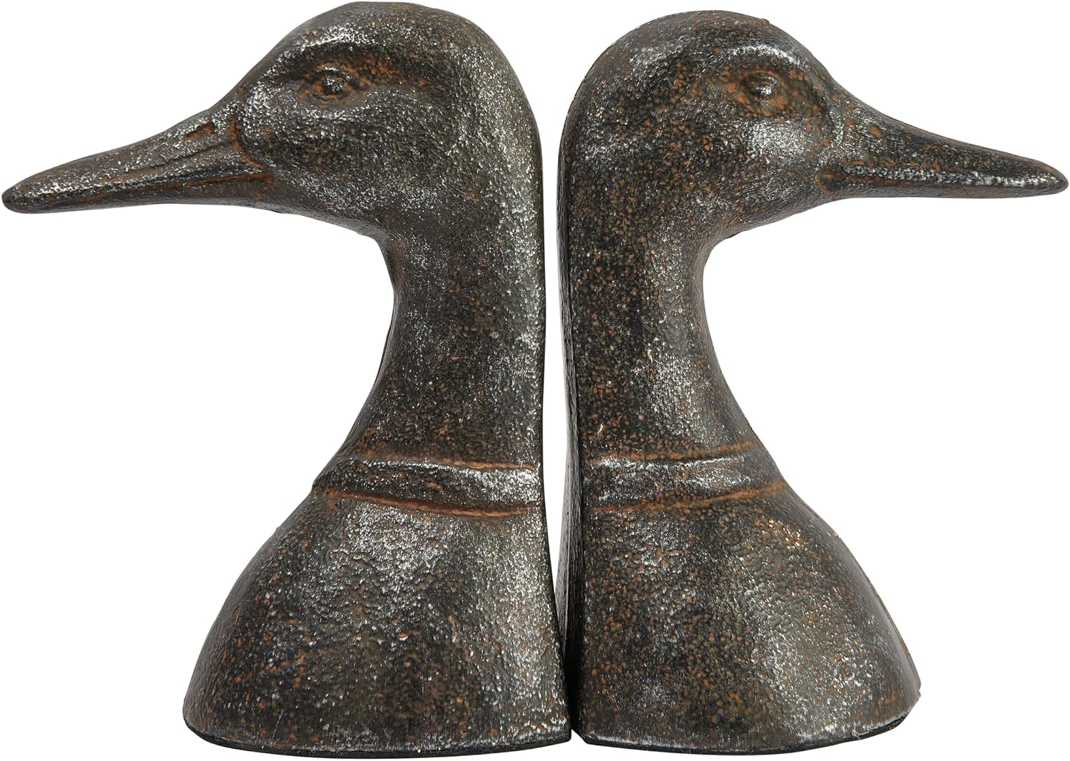 Decorative Distressed Cast Metal Duck Head Bookends / Black / Set of 2
