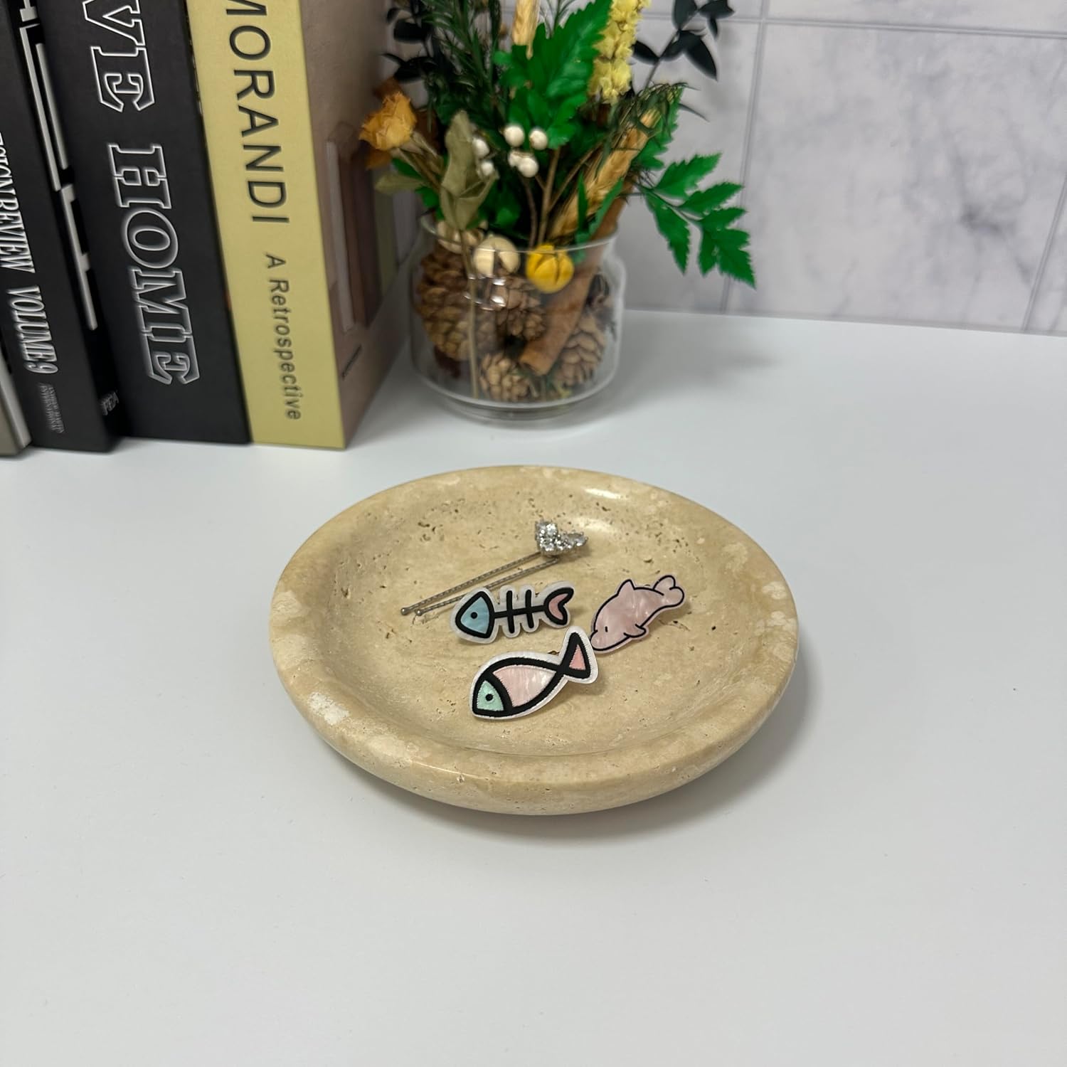 5.5" Ring Holder Tray / Beige Travertine
