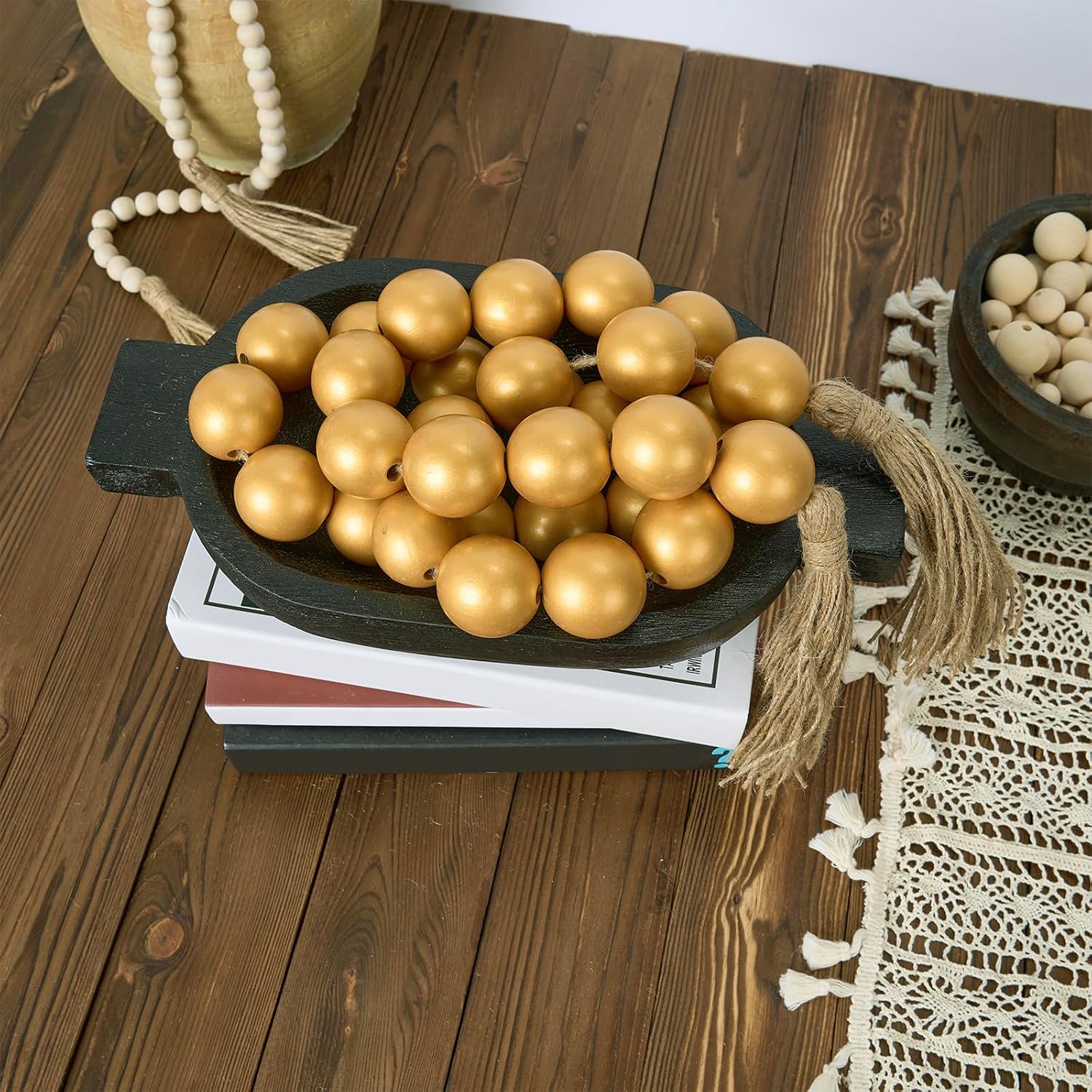 60" Long Extra Large Wood Bead Garland / 8 Gold / 60 Inches