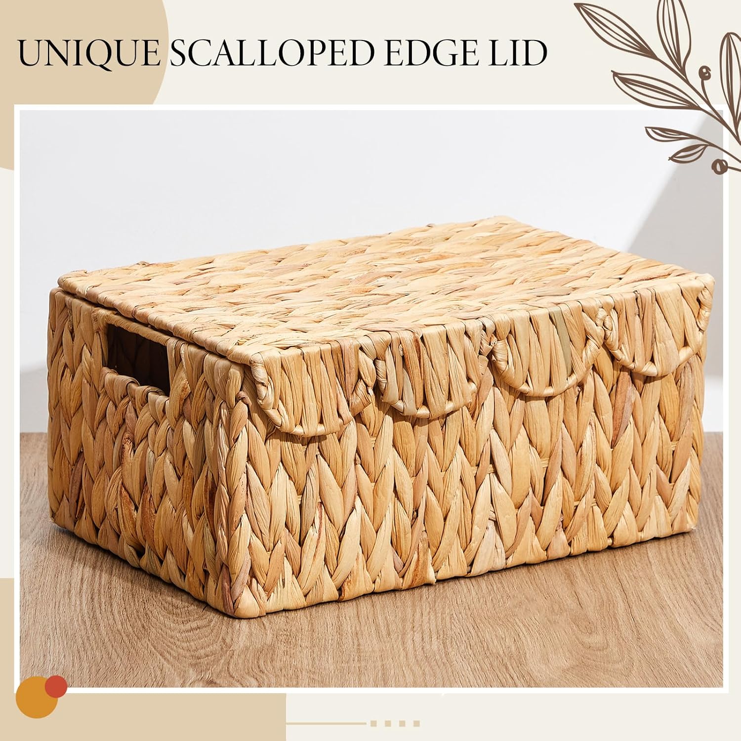 Scalloped Edge Wicker Basket Set / Water Hyacinth / Set of 2
