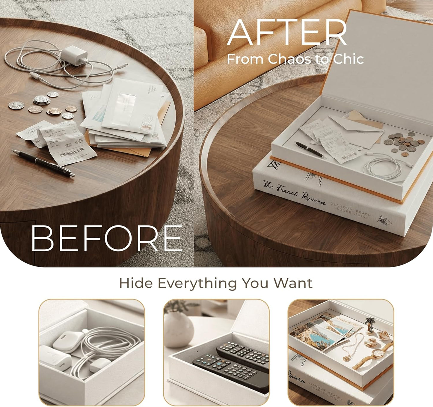 & White Linen Faux Books Decoration / Orange