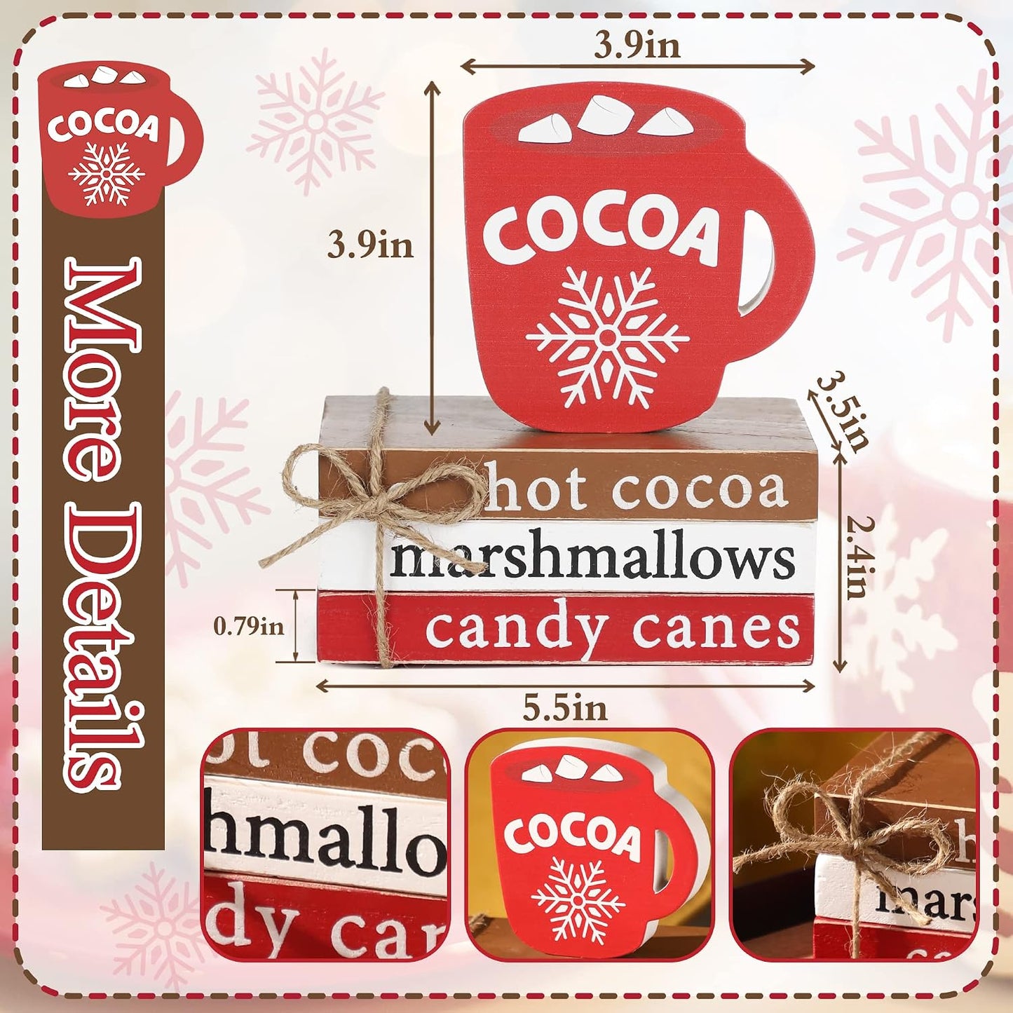 Xmas Mini Faux Book Decor for Tiered Tray Coffee Cocoa / Hot Cocoa
