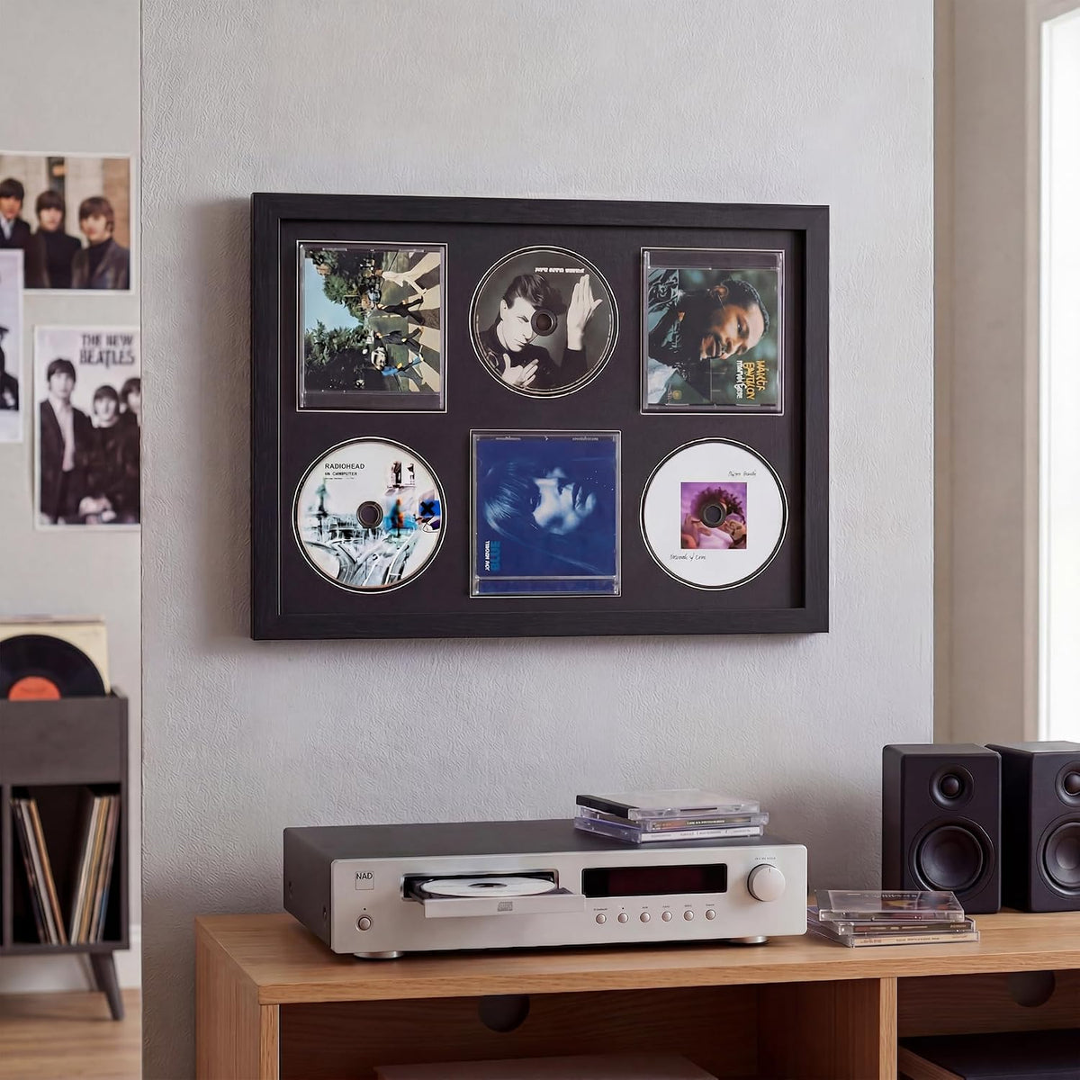 Signed CD Music Display Frame for Wall Mounting | wall cd holder Holds 3 CD/DVD Jewel Cases with Real Glass and Black