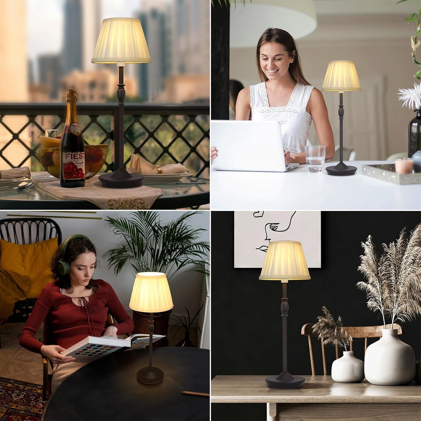 Cordless LED Touch Lamp with Dimmer Portable Small Table Lamp, 18" 2700K Rechargeable Battery Light for Bedside, Dining
