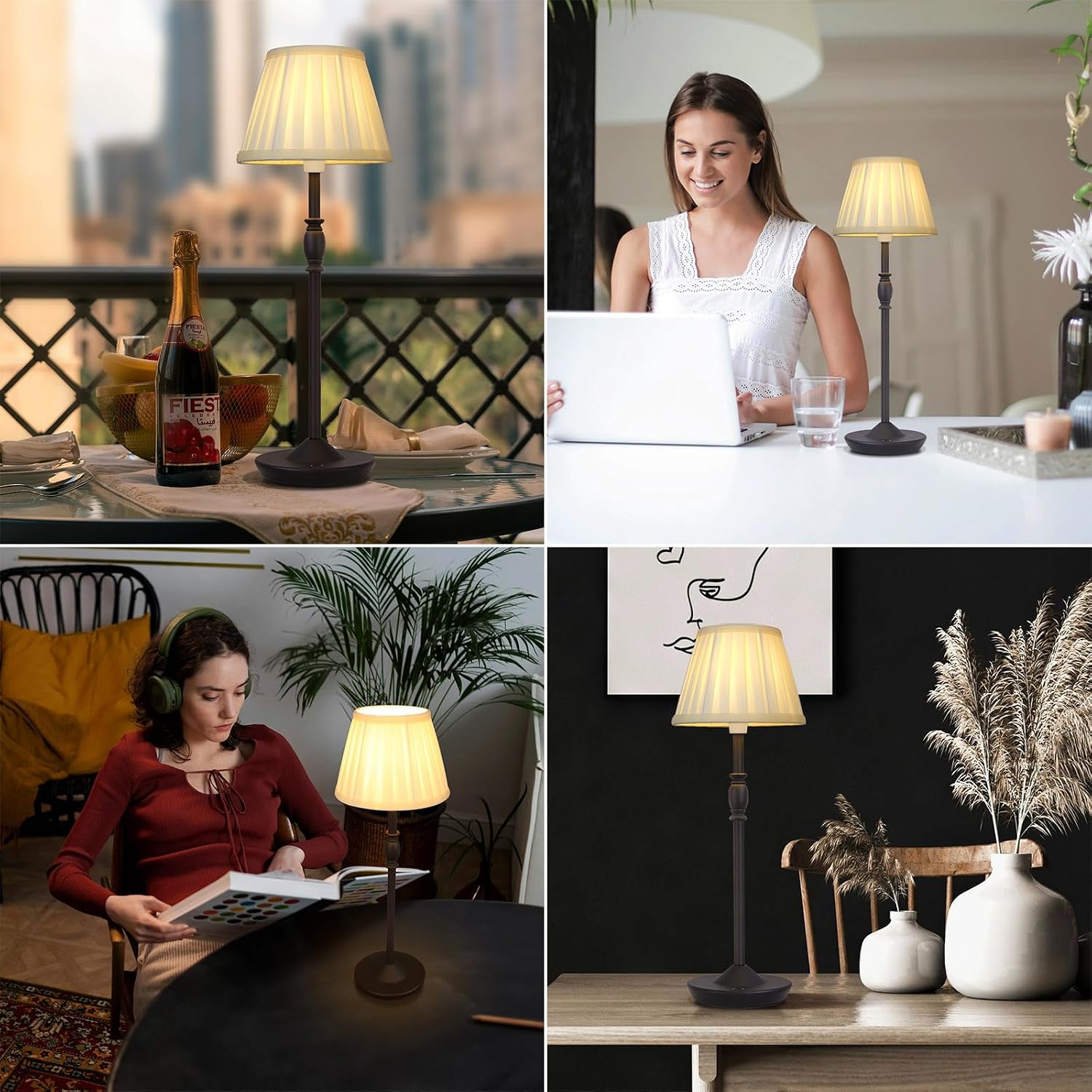 Cordless LED Touch Lamp with Dimmer Portable Small Table Lamp, 18" 2700K Rechargeable Battery Light for Bedside, Dining