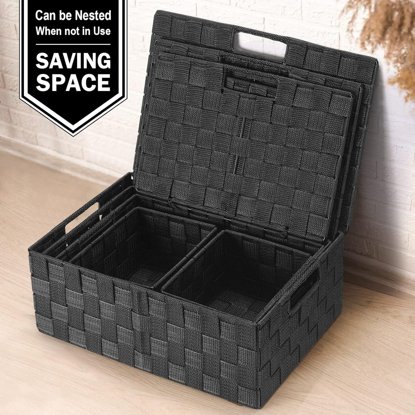 Storage Baskets / Gift Small Basket / Black / with Lids / Set of 5