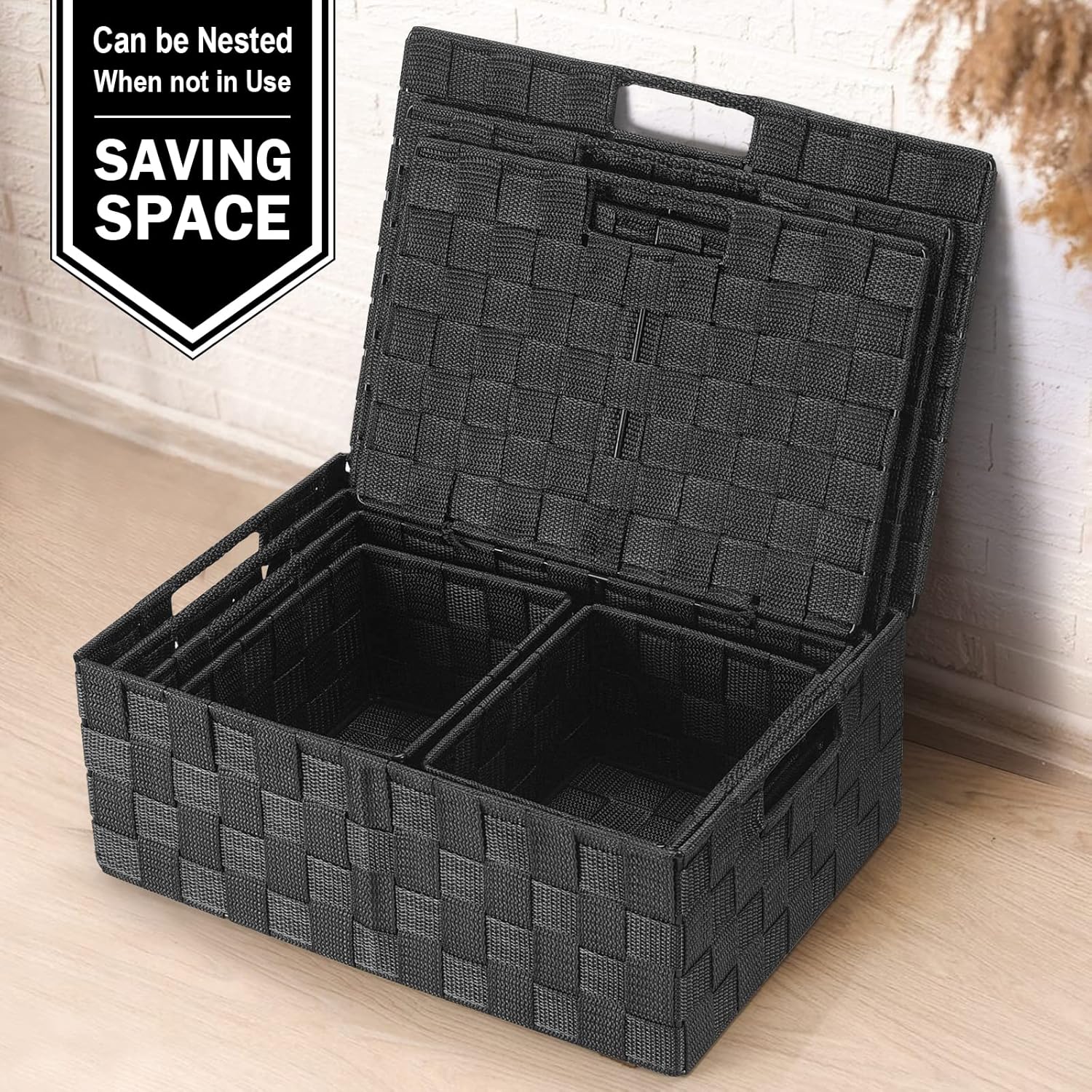 Storage Baskets / Gift Small Basket / Black / with Lids / Set of 5