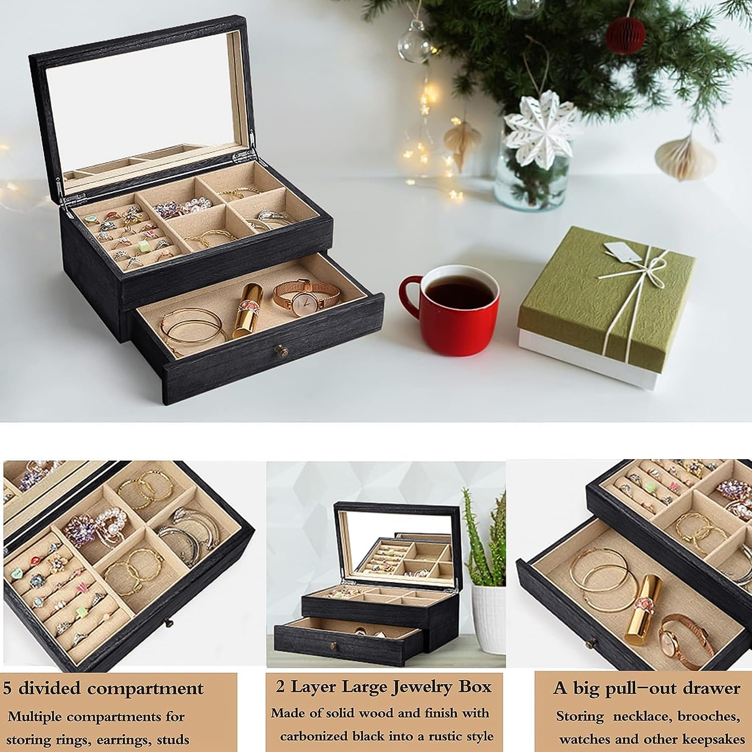 Jewelry Box Organizer for Women / 2 Layer / 2 Layer Black