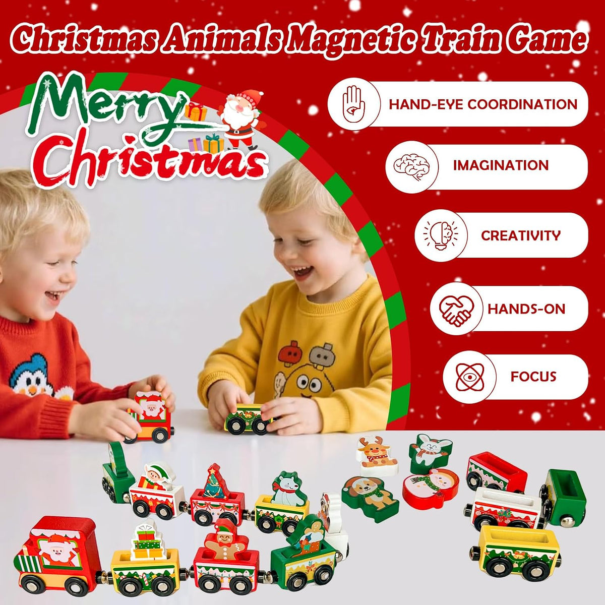 Advent Calendar 2026 Magnetic Wooden Animal Train for Kids,24 Day Christmas Advent Calendar Surprise Train,Montessori