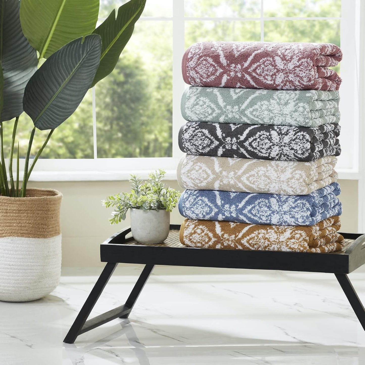 Modern Threads Amaris 6-Piece Reversible Yarn Dyed Jacquard Towel Set - Bath Towels, Hand Towels, & Washcloths - Super
