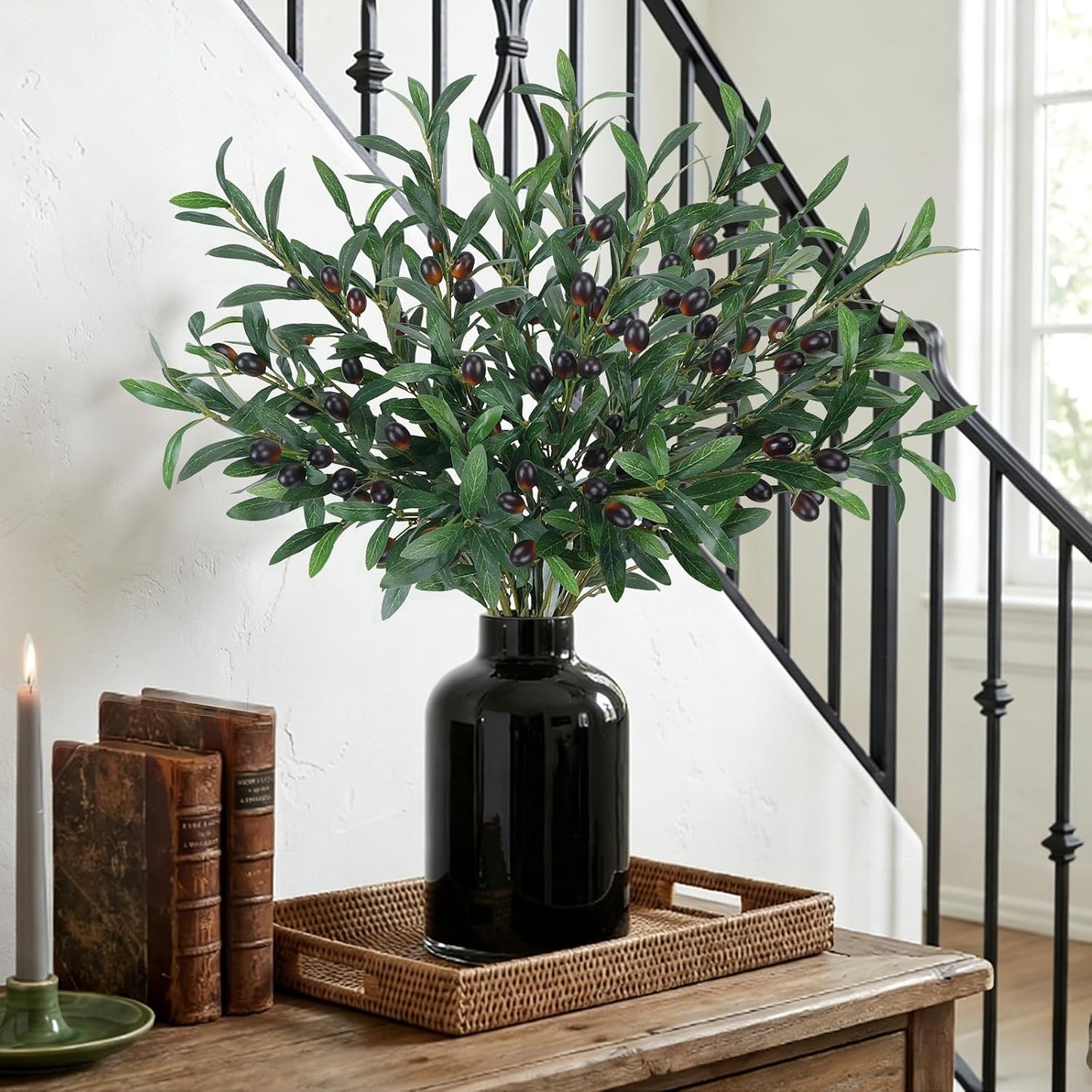 30" Faux Silk Leaves Fake Olive Tree Branches / Olive Branches / Set of 8