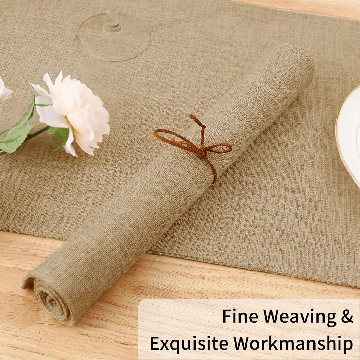 Homaxy Cloths Placemats for Dining Table Set of 8, 13" x 19", Flaxen | Heat Resistant, Washable, Cotton Linen Blend