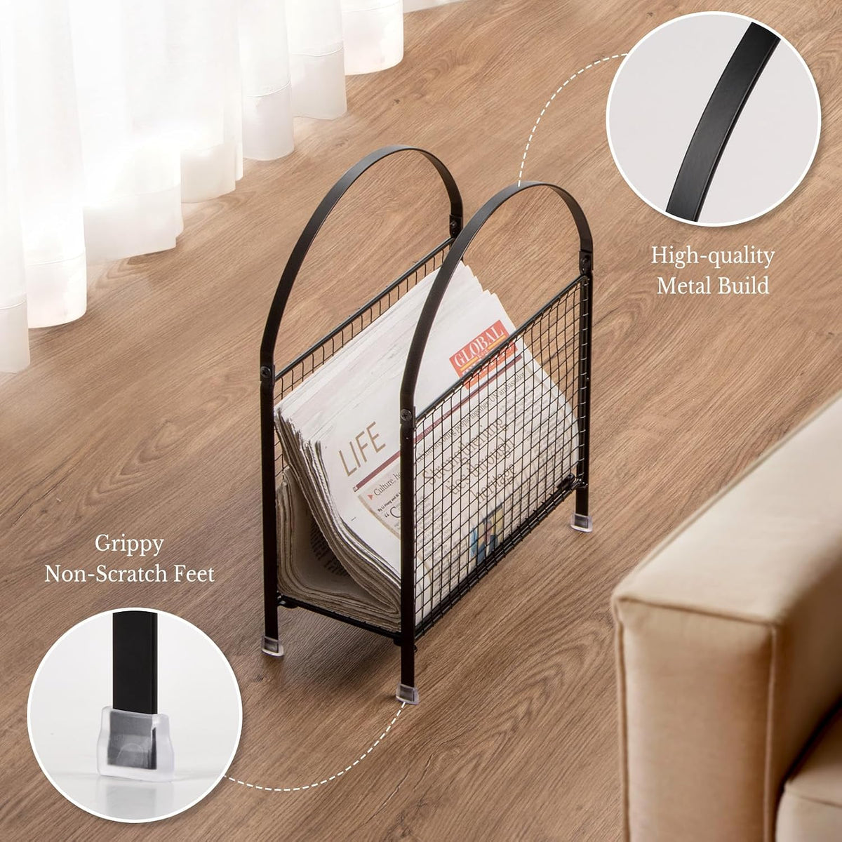 Freestanding Magazine Holder, Metal Magazine Rack Floor Stand | Modern Touch Handbag Design, for Magazine, Newspaper