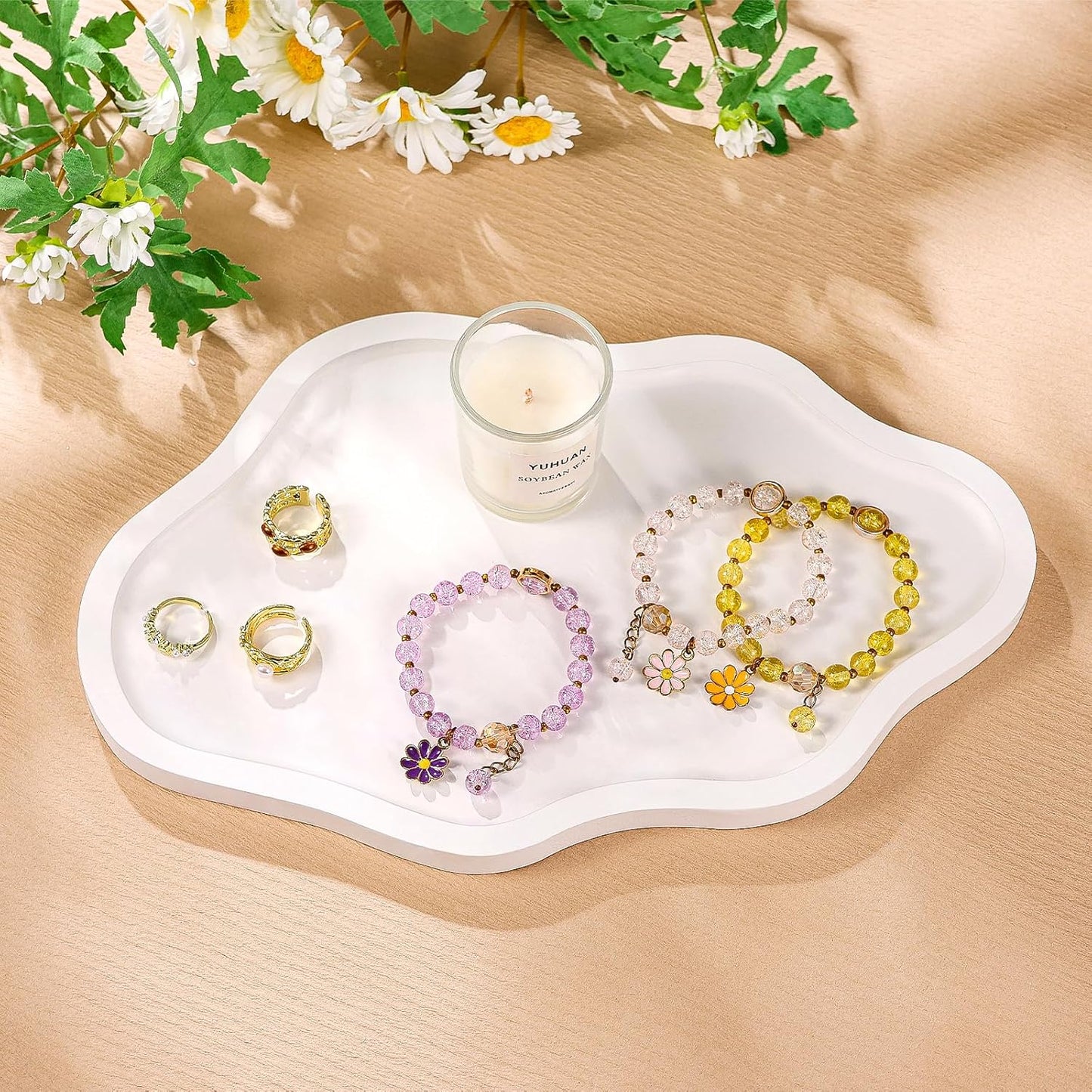 Cloud Wooden Jewelry Tray Trinket Dish / White