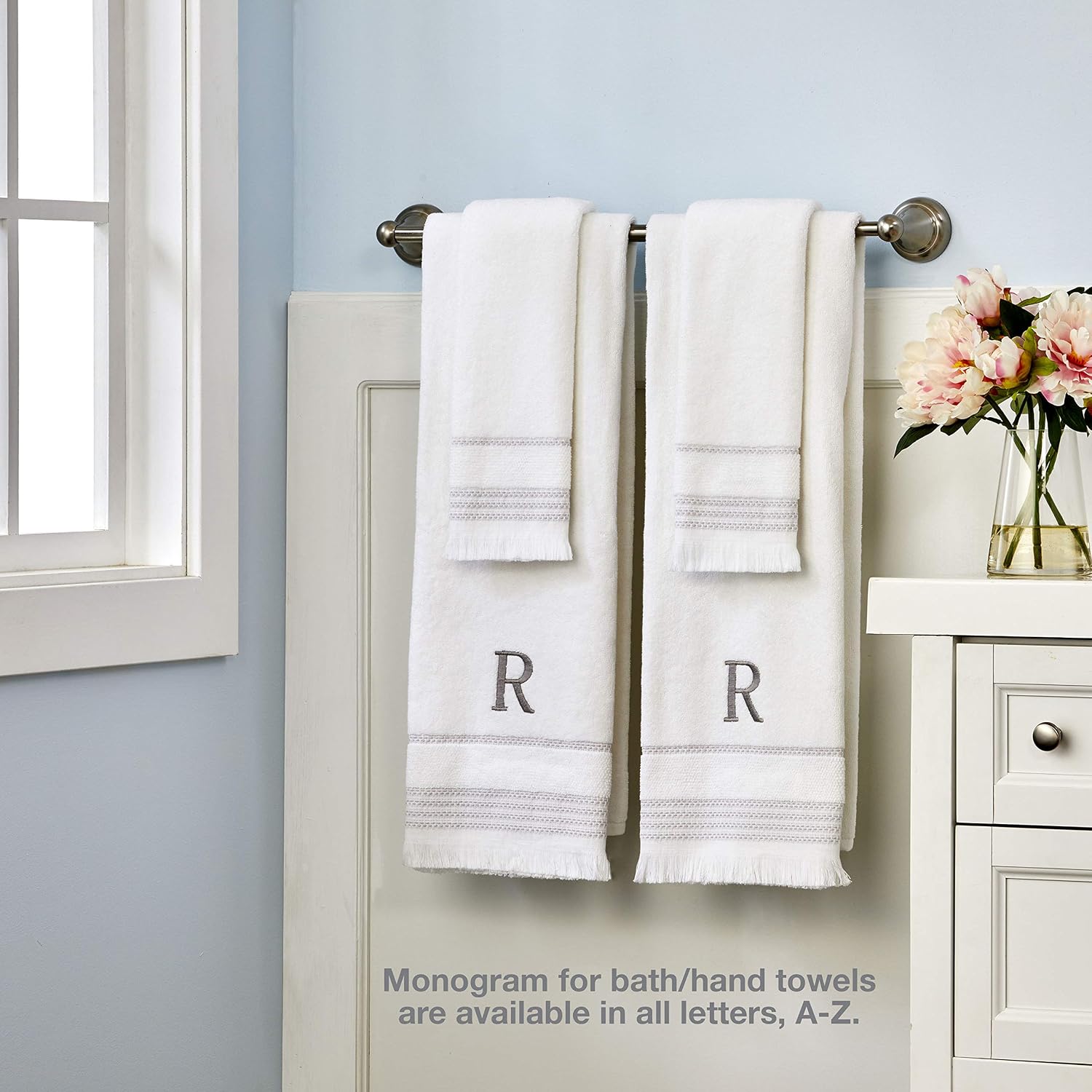 SKL Home Casual Monogram Hand Towel Set-2pc, Embroidered F, White | Available in letters A-Z. Personalized style for