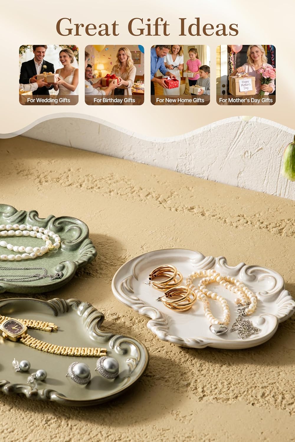 Jewelry Tray / Jewelry Dish for Rings Earrings Decorative Trinket Tray / Beige