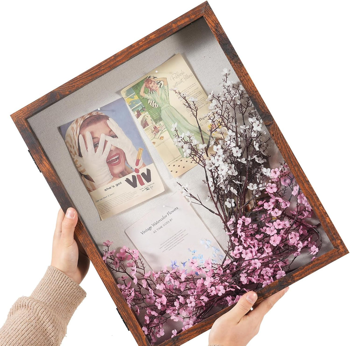 Muzilife 16x20 Shadow Box Picture Frame, 2.16 Deep, Real Glass, Honey Brown | FSC-Wood, Magnetic Door, Linen Interior &