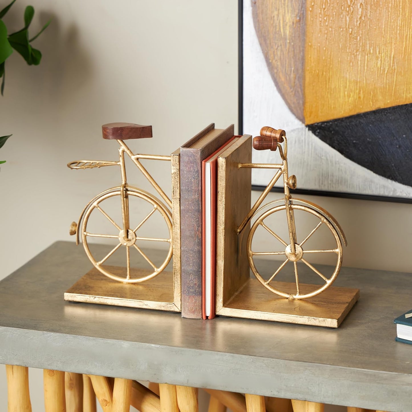 Metal Bike Decorative Bookends Non Skid Bookends / Gold / Set of 2