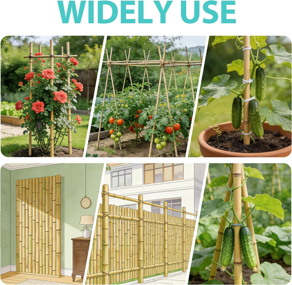 Bamboo Stakes 8FT, 10pcs Garden Stakes 94inch Specifically Designed for Climbing Plants, Ideal for Tomatoes, Beans