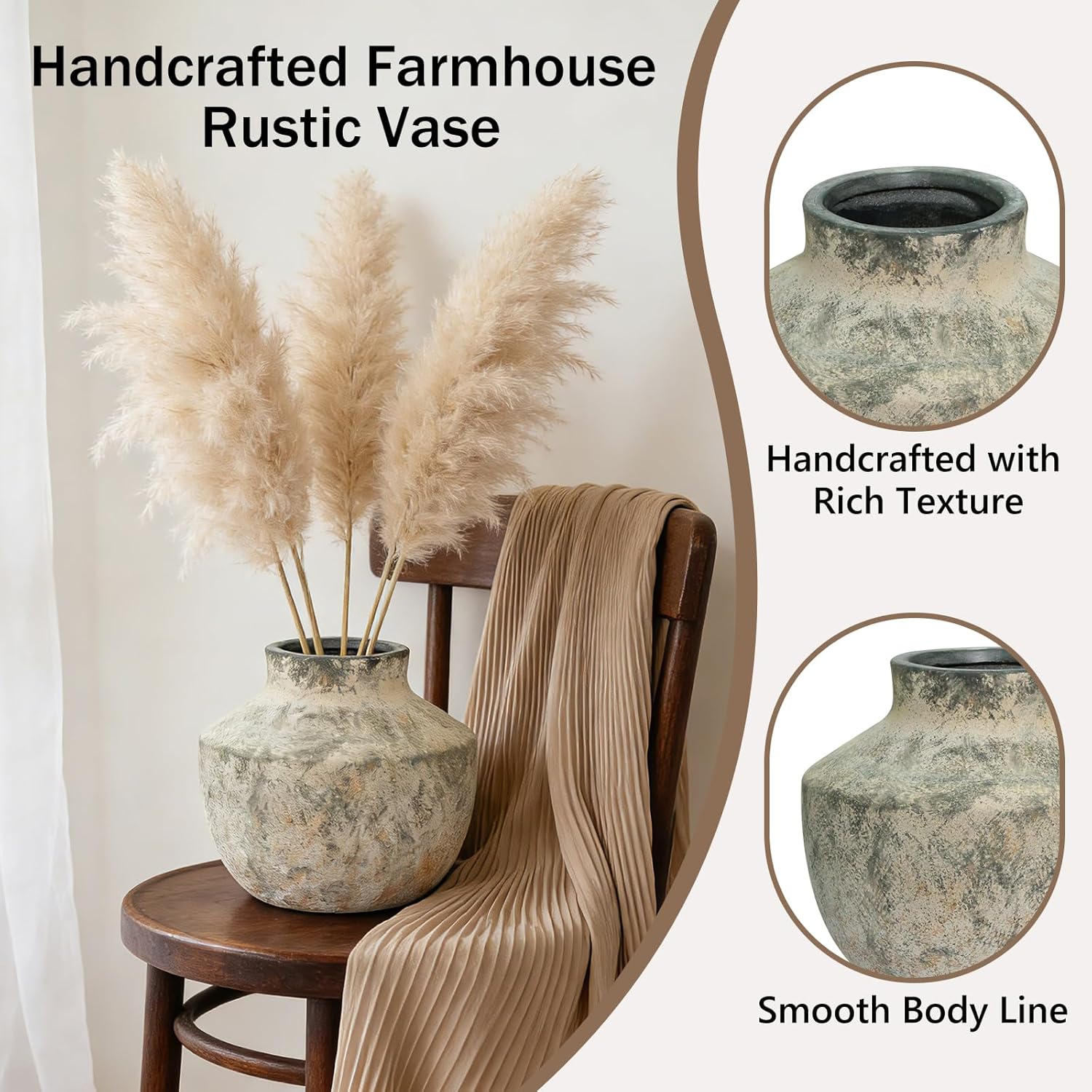 Ceramic Vase / Pottery Farmhouse Rustic Vase / 5.5"h-neutral / 5.5 Inch