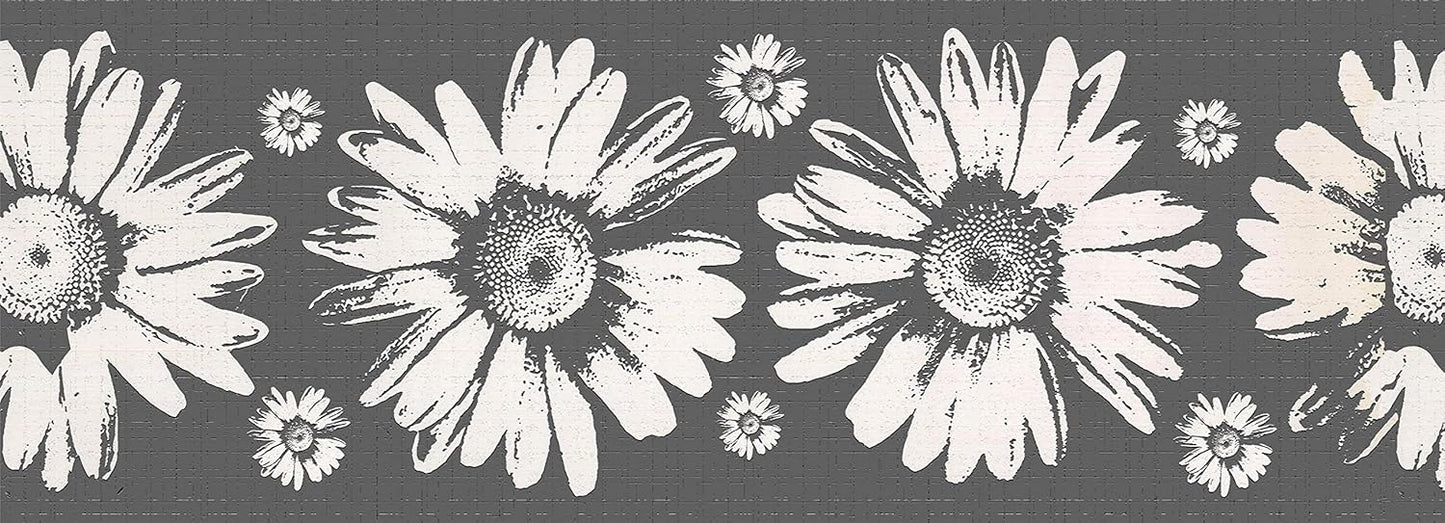 Wallpaper Border Peel and Stick DDAZBD9159 Floral White Sunflowers Wall Border Retro / Grey / 15 ft