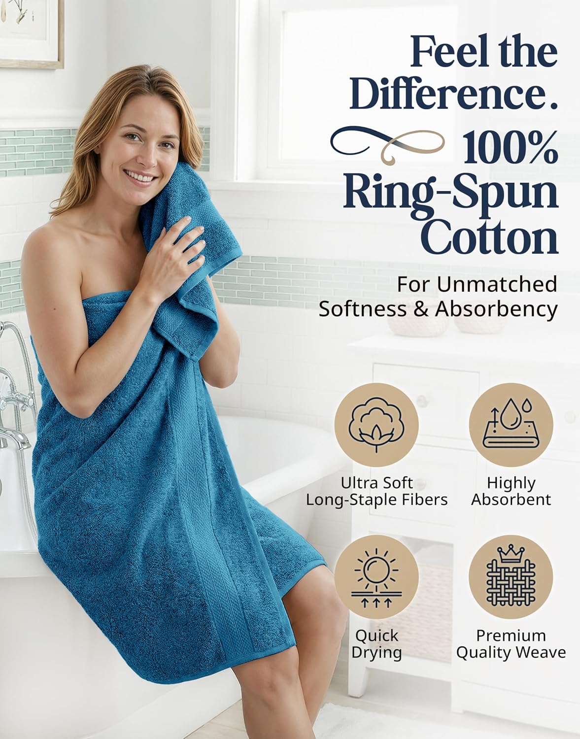 LANE LINEN Bath Towel Set 100% Cotton 16 Piece Soft Absorbent - Sea Port | Bath Towels Large Set -, Terry Weave