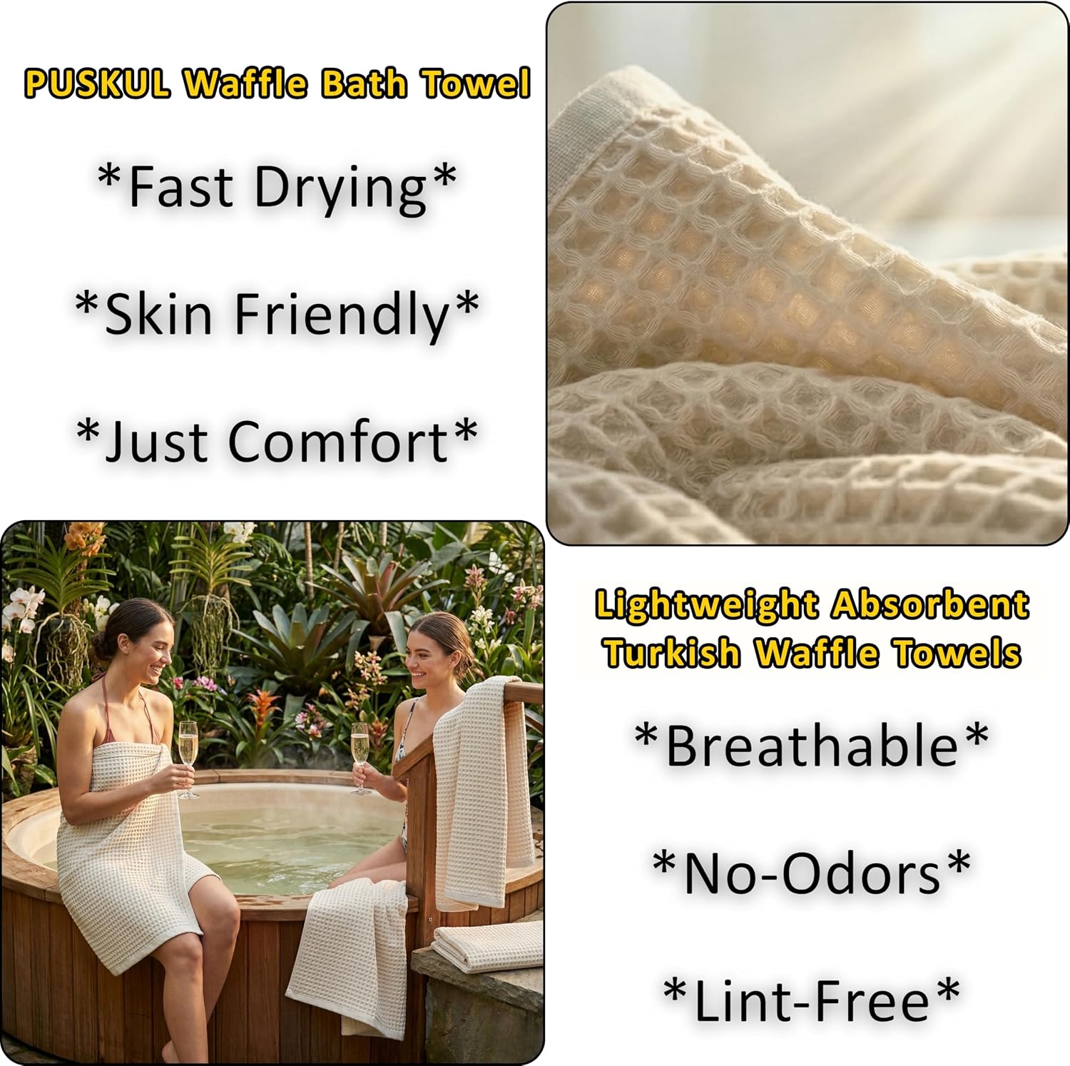 PÜSKÜL Natural 100% Turkish Cotton Waffle Bath Towels Set of 2, Extra-Large | Raw-Undyed, Oversize 32x63" Bath sheet
