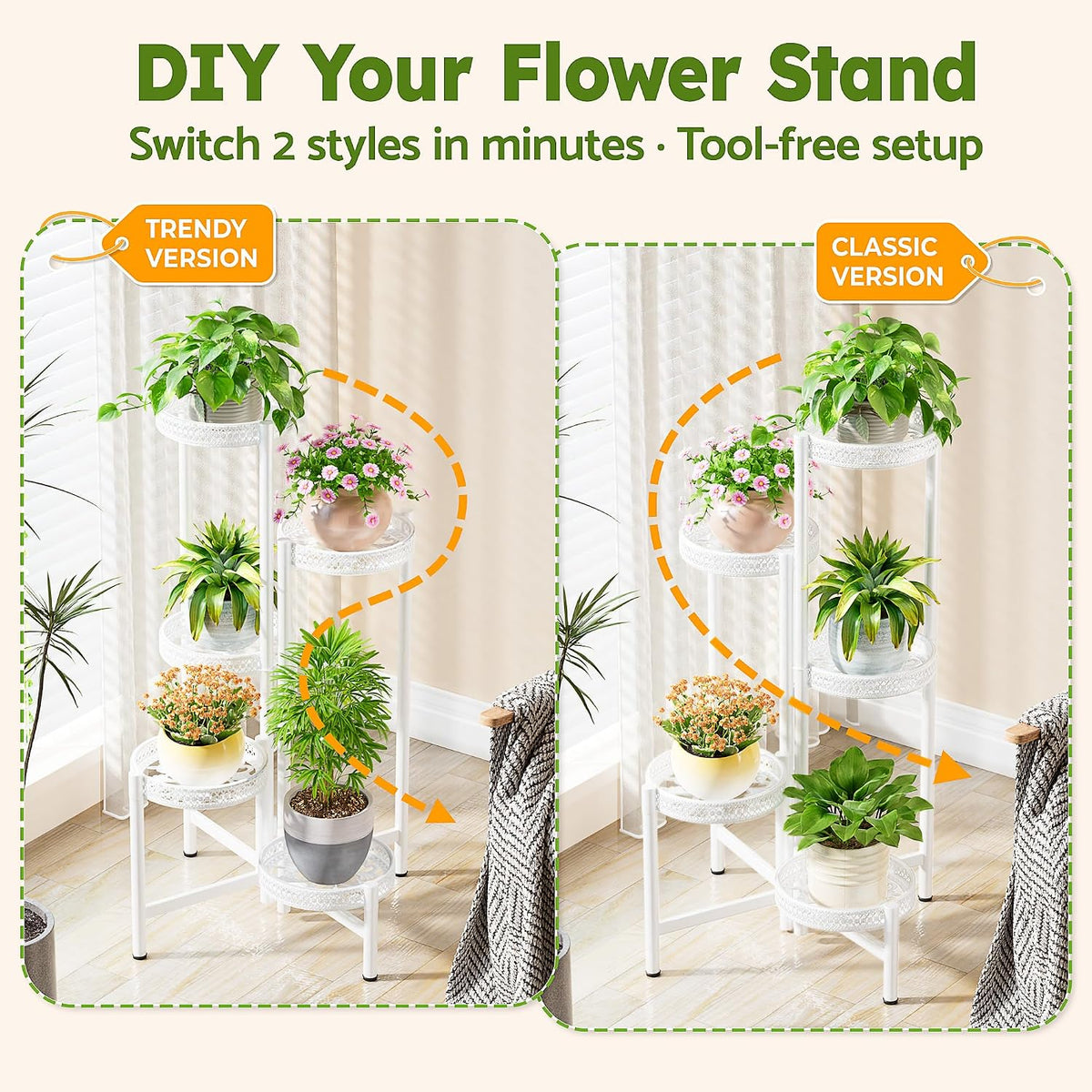 Metal Plant Stand Indoor Outdoor, 5 Tier Tall Flower Pot Holder Potted Display Rack Shelf, Heavy Duty Corner Plant