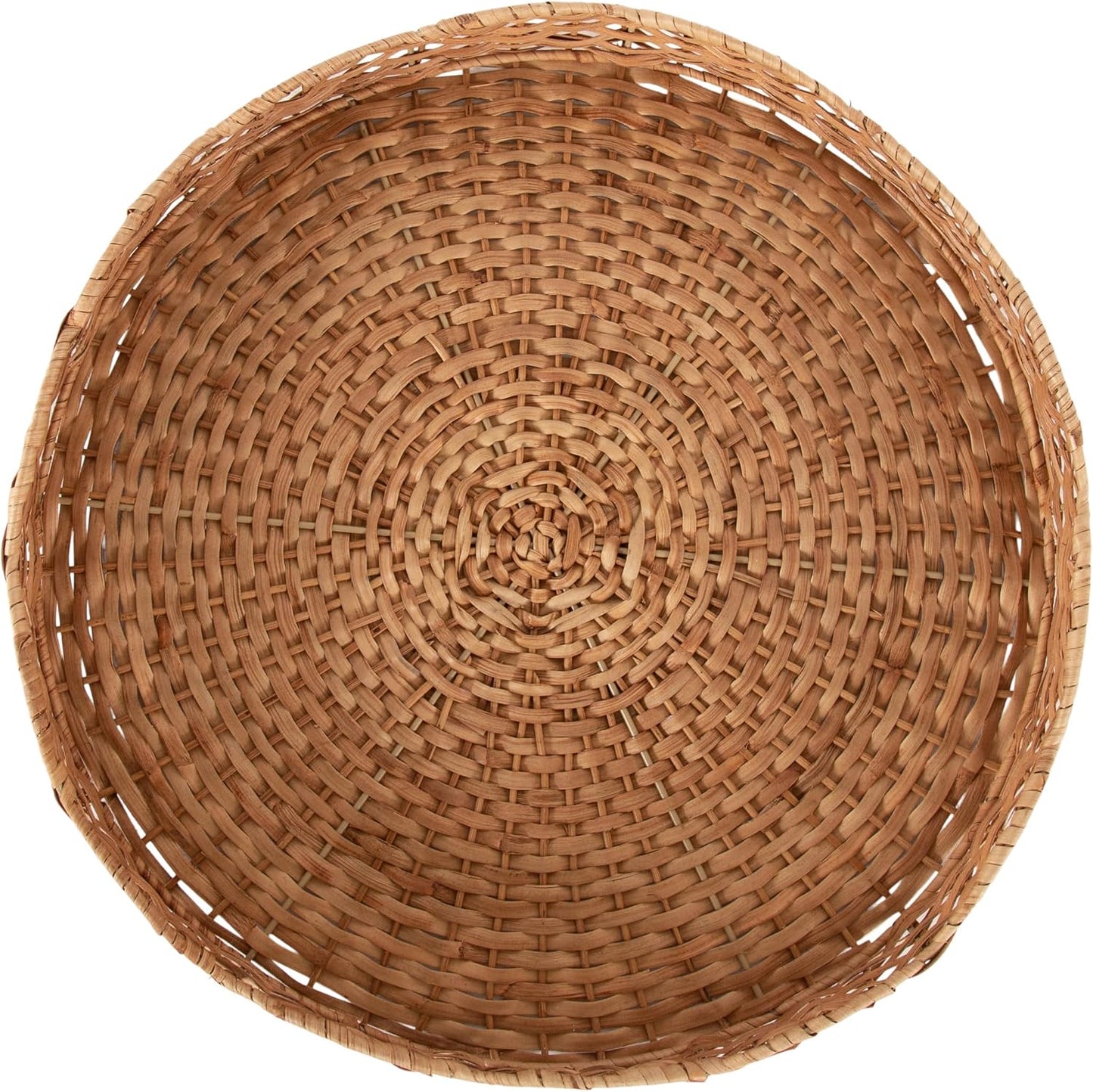 Wavley Modern Round Scalloped Woven Rattan Tray / Natural / 18 Inch
