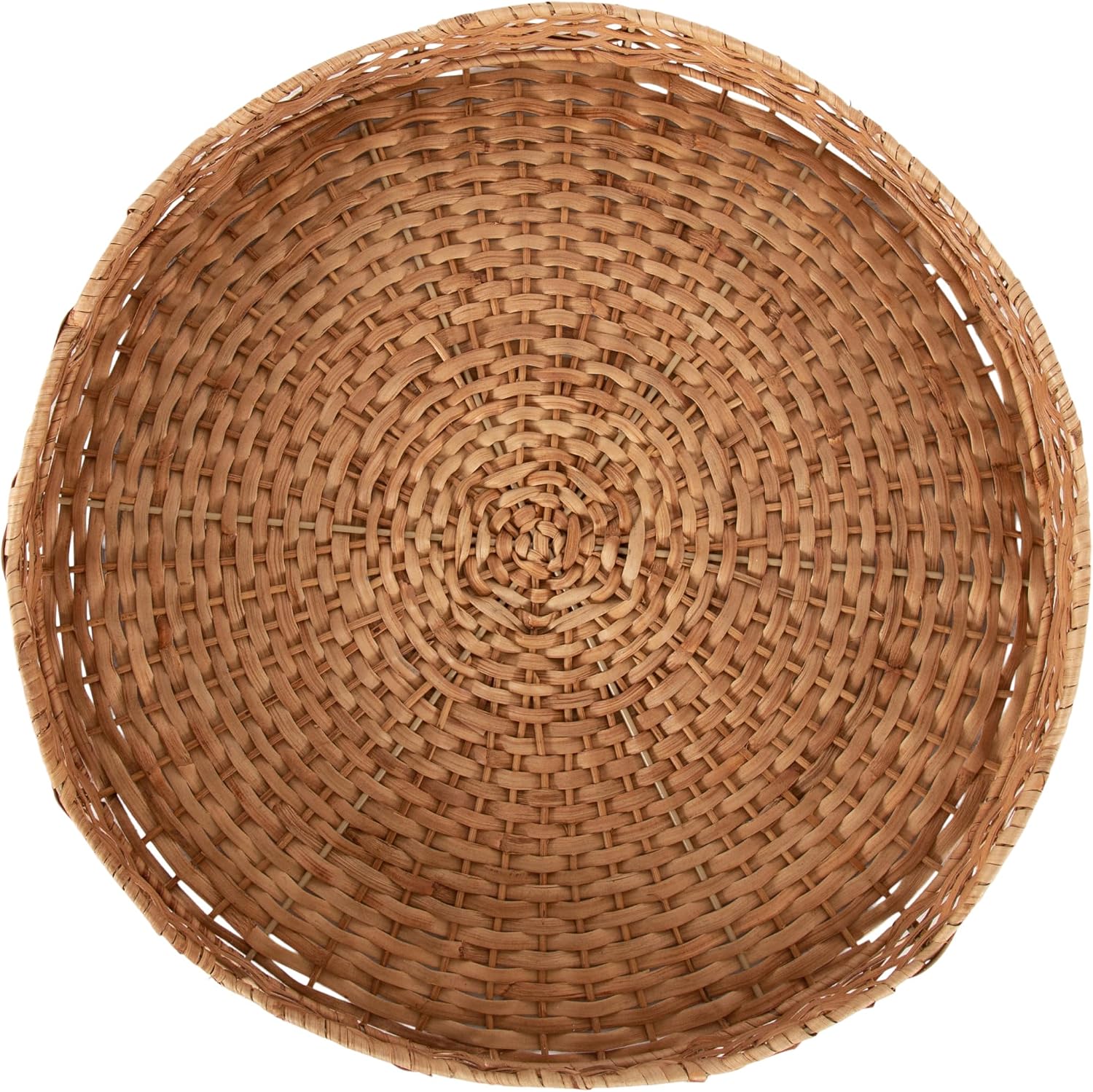 Wavley Modern Round Scalloped Woven Rattan Tray / Natural / 18 Inch