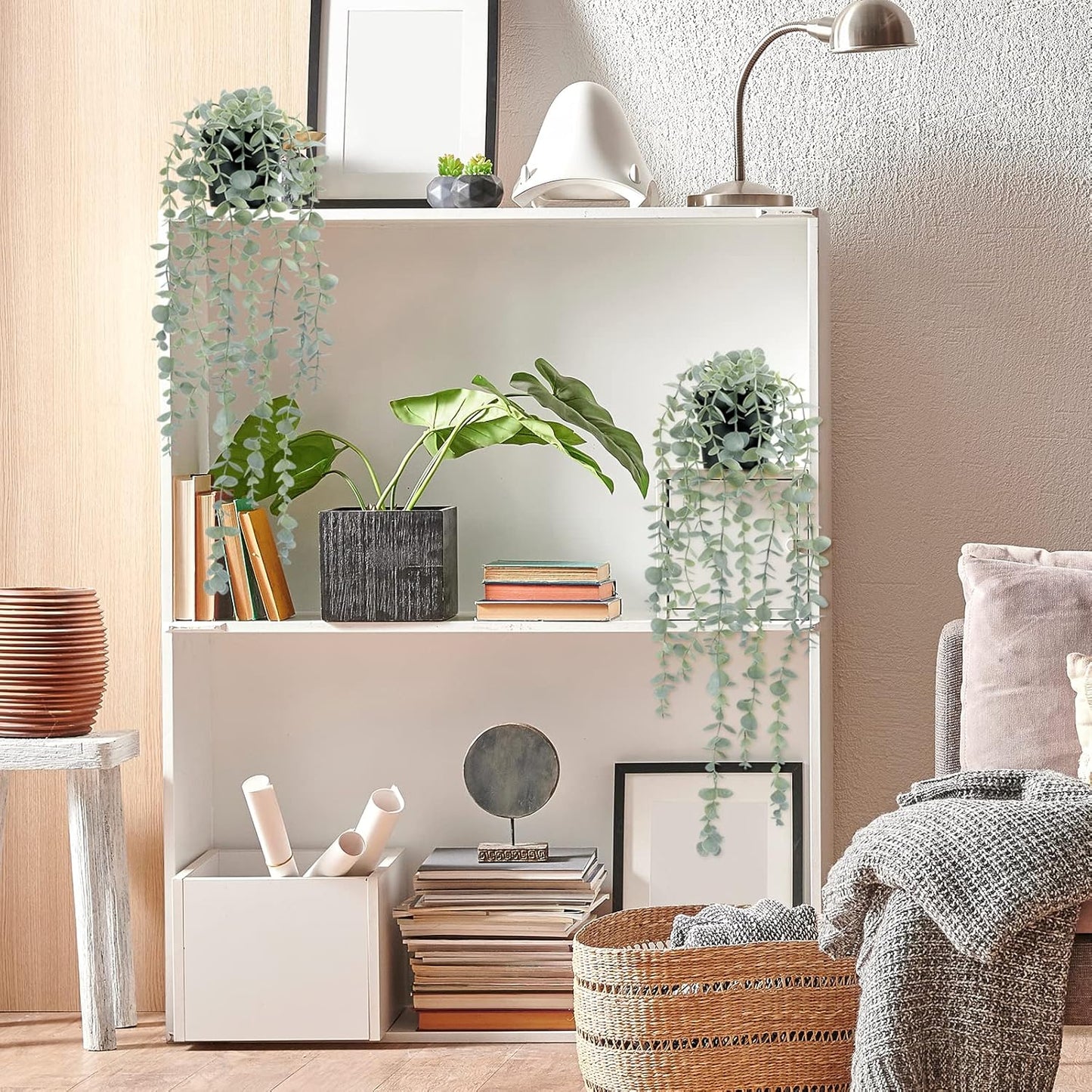 Artificial Eucalyptus Plants Shelf Hanging Fake Plant in Pot / 5.9in-24in / Set of 2