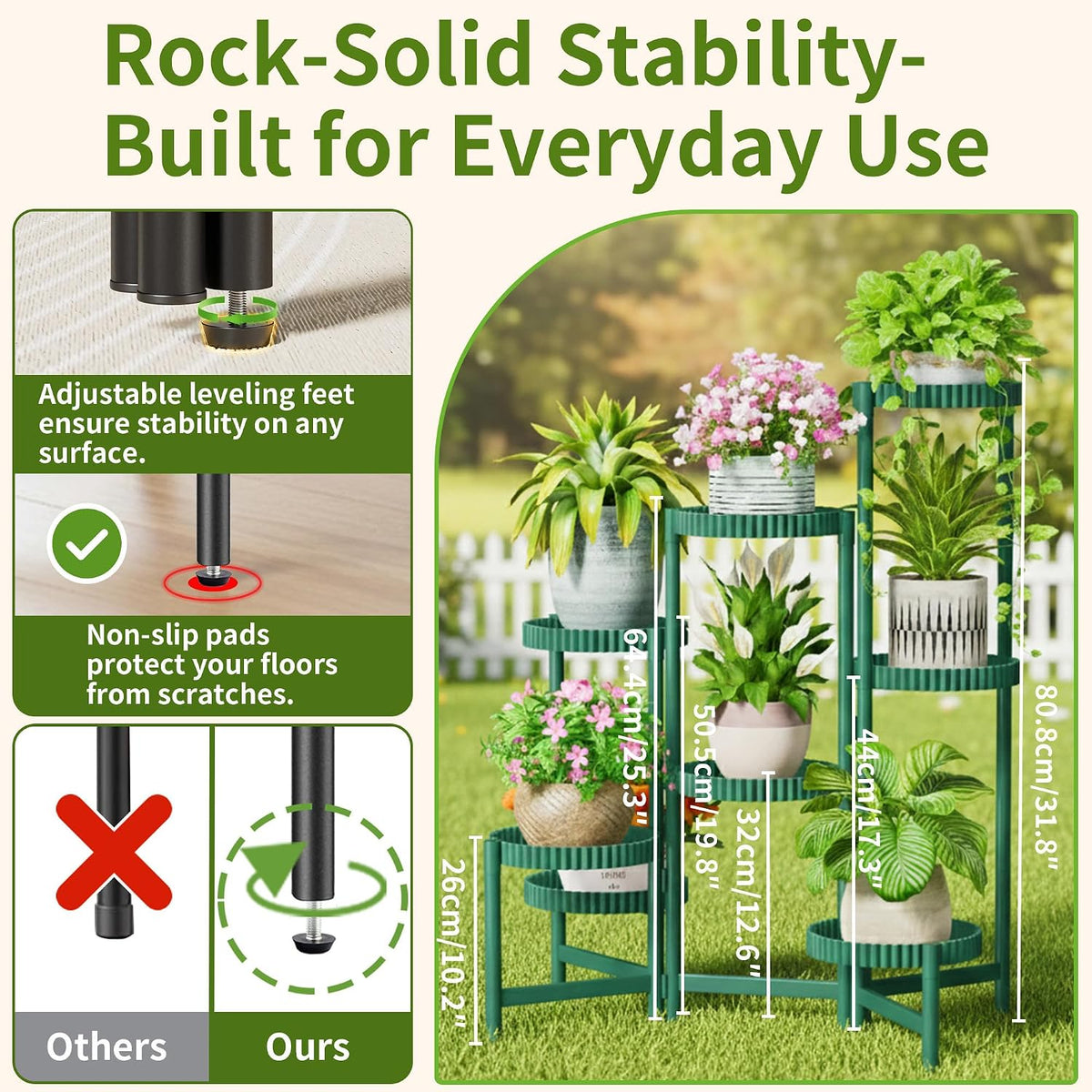 8 Tier Large Plant Stand Indoor, 7.9 Inch Wide Tall Corner Metal Plant Stands Outdoor for Multiple Plants, Foldable