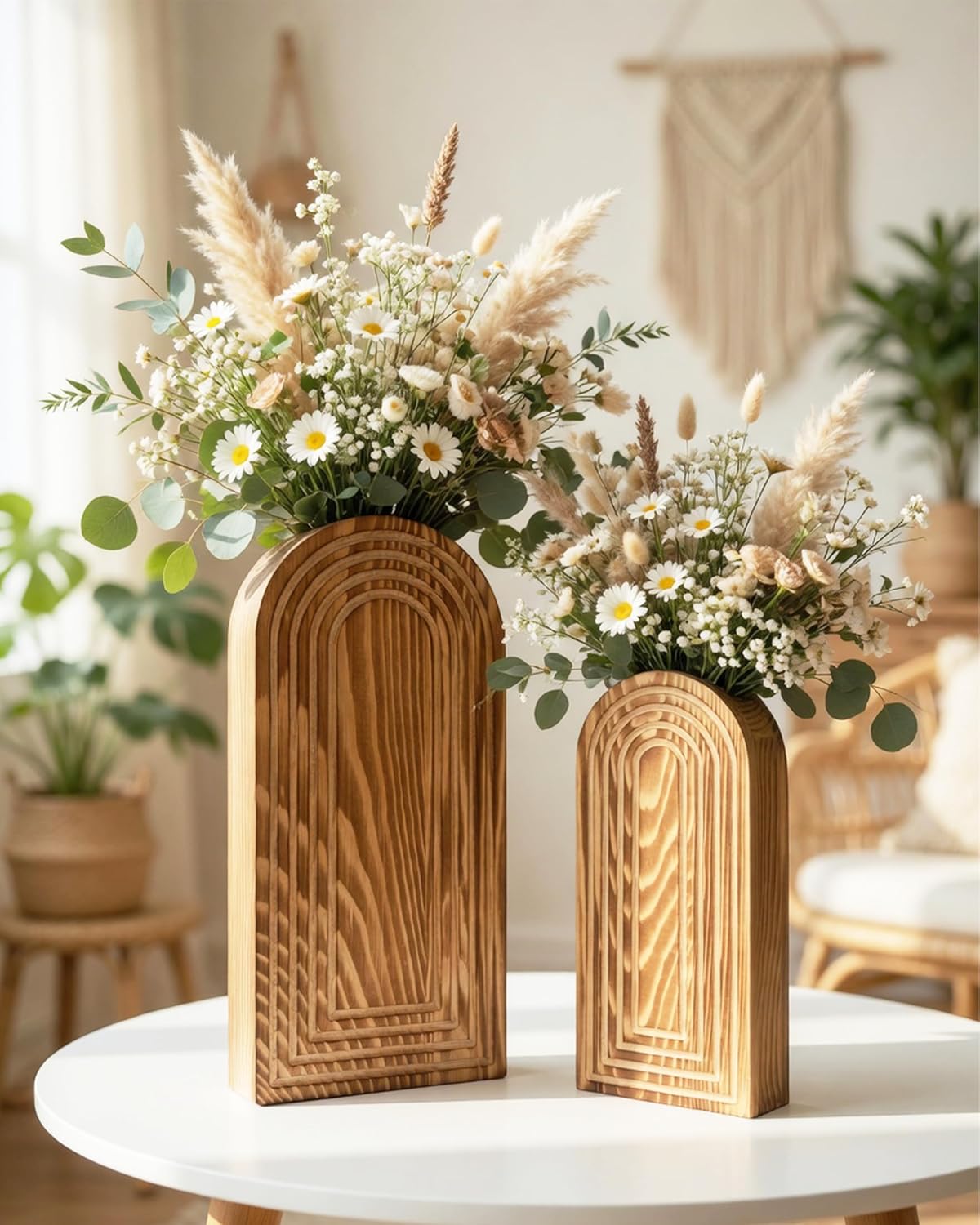 Wooden Wall Vase Set / Burnt Wood / Medium / Set of 2