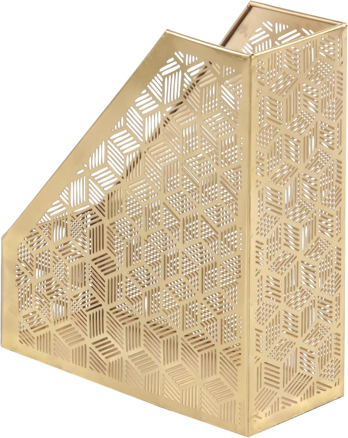 Deco 79 Metal Geometric Single Slot Magazine Holder with Laser Carved Design, 5" x 10" x 12", Gold