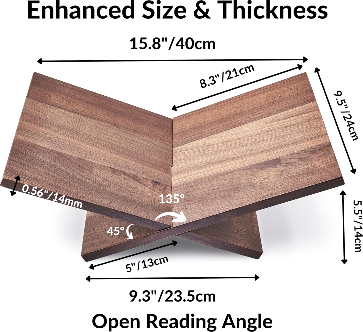 Honygebia Solid Walnut Wood Book Stand, Cross Frame Open Display Holder | Solid Walnut Wood, 14mm Thick Panels, 9.5"D x