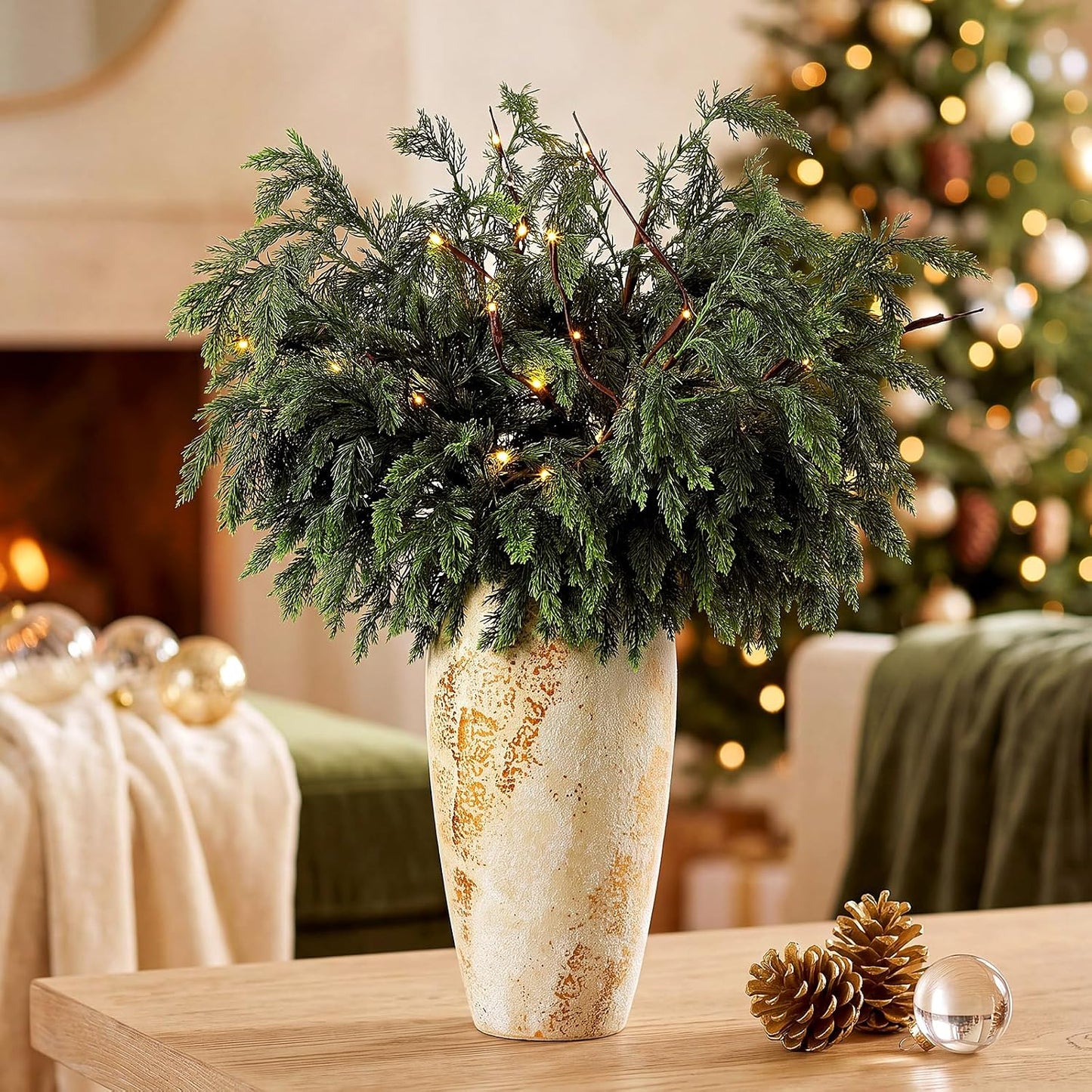 Moucuny 4 Pcs Christmas Centerpiece Wood Block Signs Holly Trees