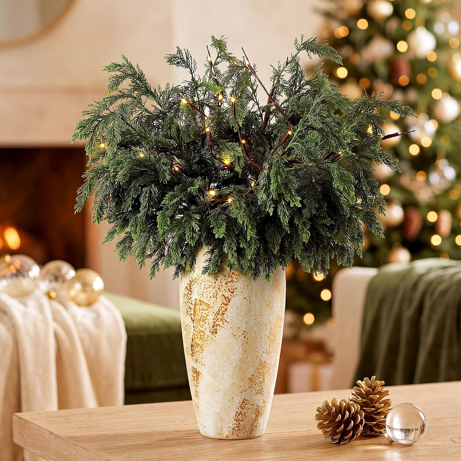 Moucuny 4 Pcs Christmas Centerpiece Wood Block Signs Holly Trees
