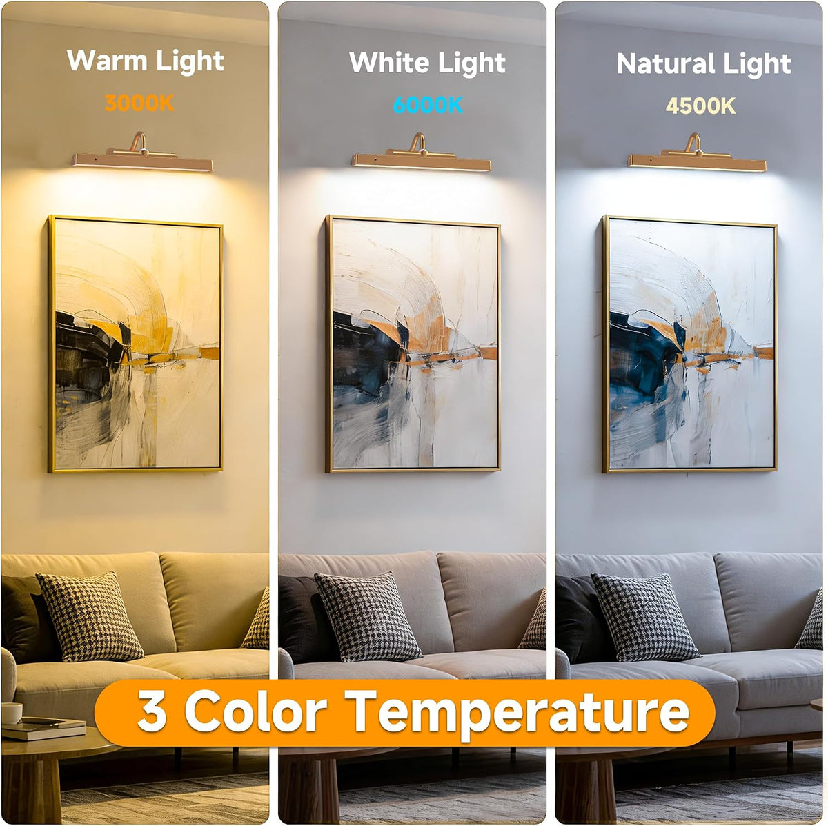 Gallery Picture Light for Wall, 4400mAh Cordless Wireless LED Wall Sconce,Rechargeable Dimmable Lighting for Modern