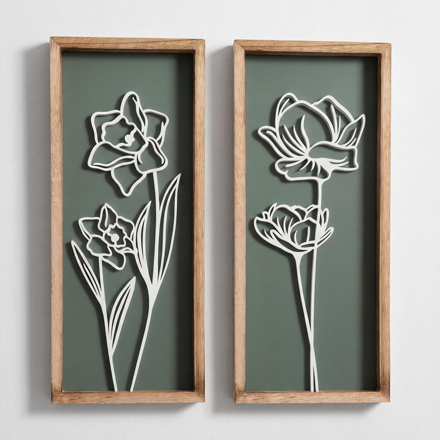 Tide and Tales Floral 3D Green Wall Art, Botanical Wall Decor, Set of 2