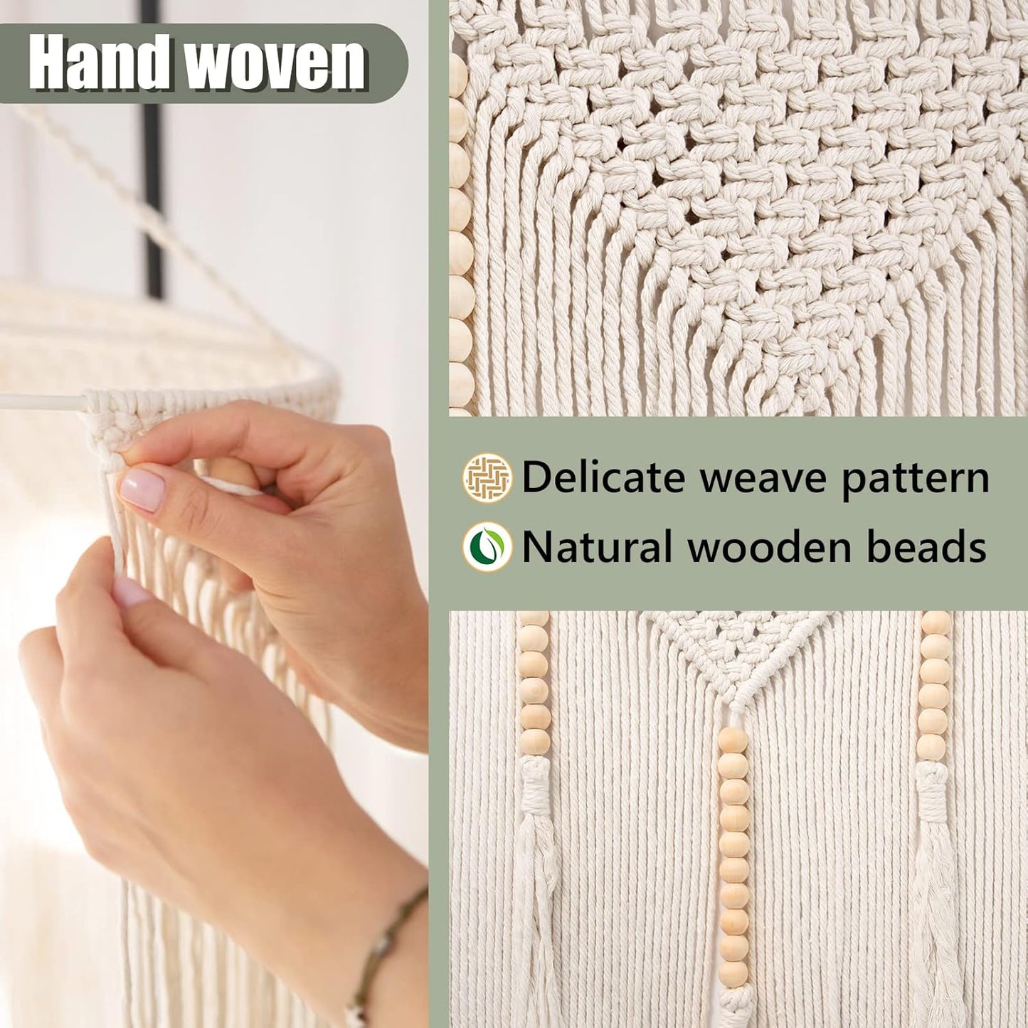 Large Macrame Wall Hanging " Boho Tapestry Woven Wall Decor- Cotton Tassel / Beige / 43.3 x 39.4