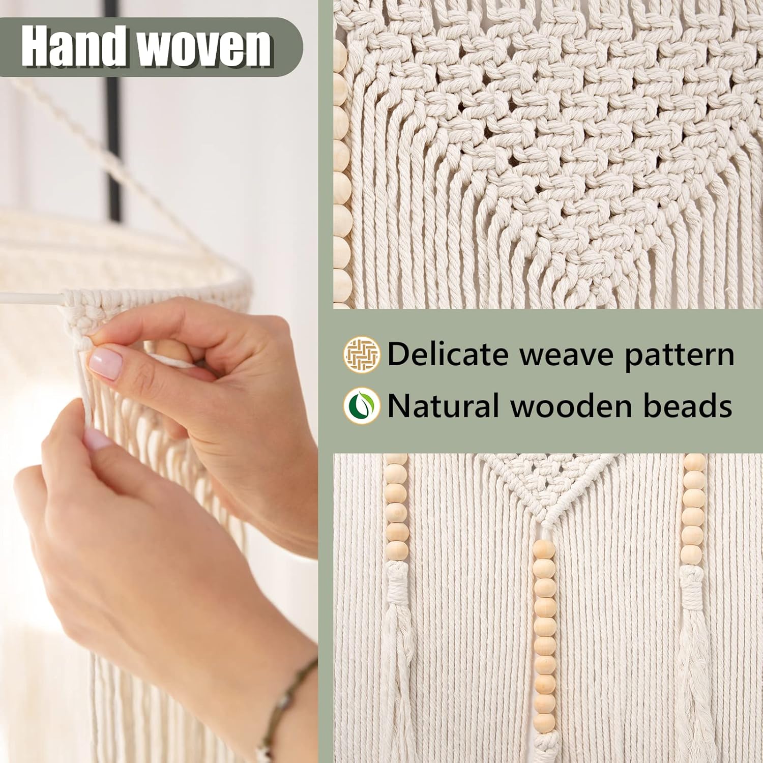 Large Macrame Wall Hanging " Boho Tapestry Woven Wall Decor- Cotton Tassel / Beige / 43.3 x 39.4