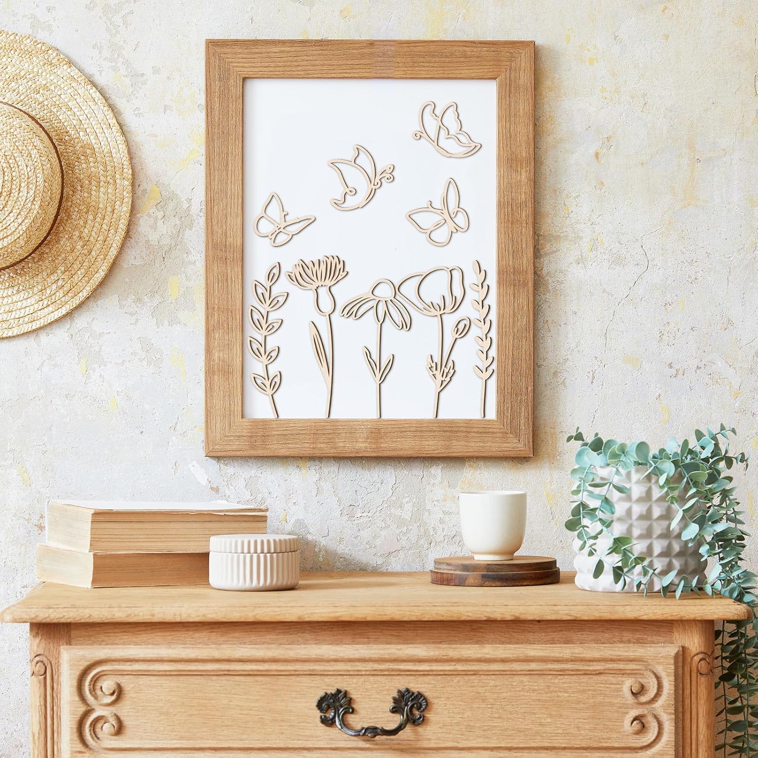 Wooden Wildflower Wall Decor Boho Flower Cutout Nursery Decor Floral Sign Decal / Set of 9