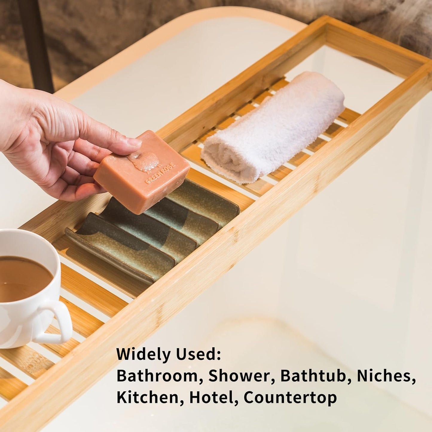 Bar Soap Holder for Shower & Bathroom / Green / Fluted