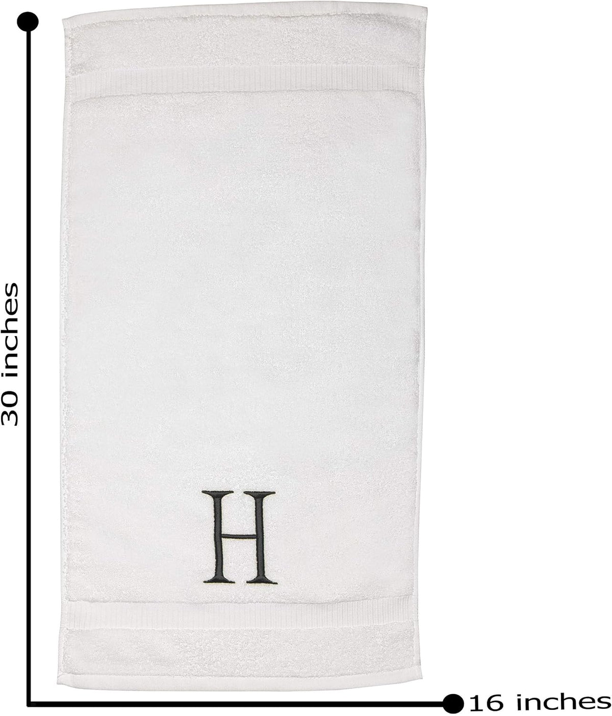 White with Dark Gray Monogrammed Hand Towels for Bathroom Set of 2 Letter H | Luxury Hotel Quality Initial Towels For
