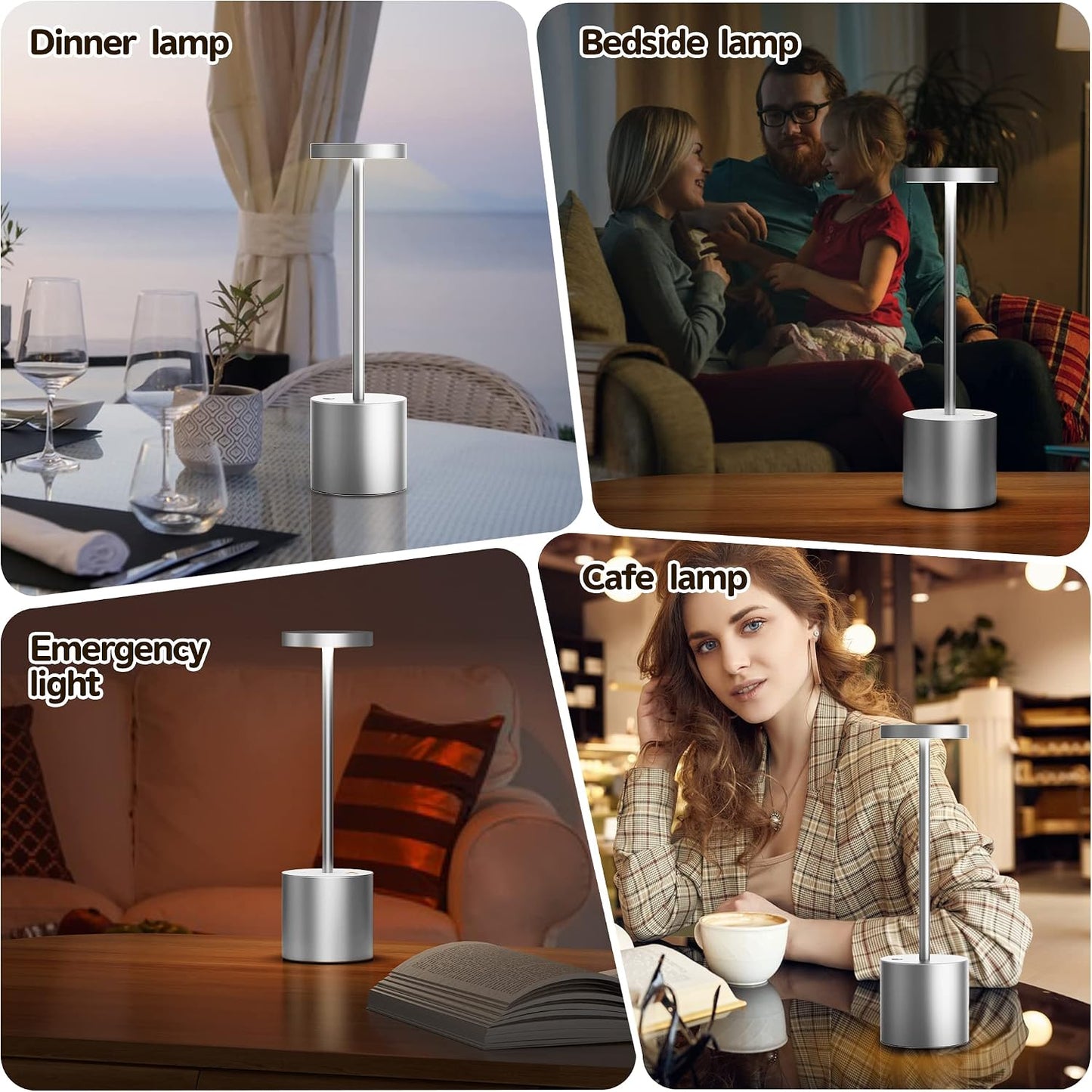 2Pack Cordless Rechargeable LED Restaurants Outdoor Table Lamp | Battery 5000mAh Metal USB Portable Powered Desk Lamp