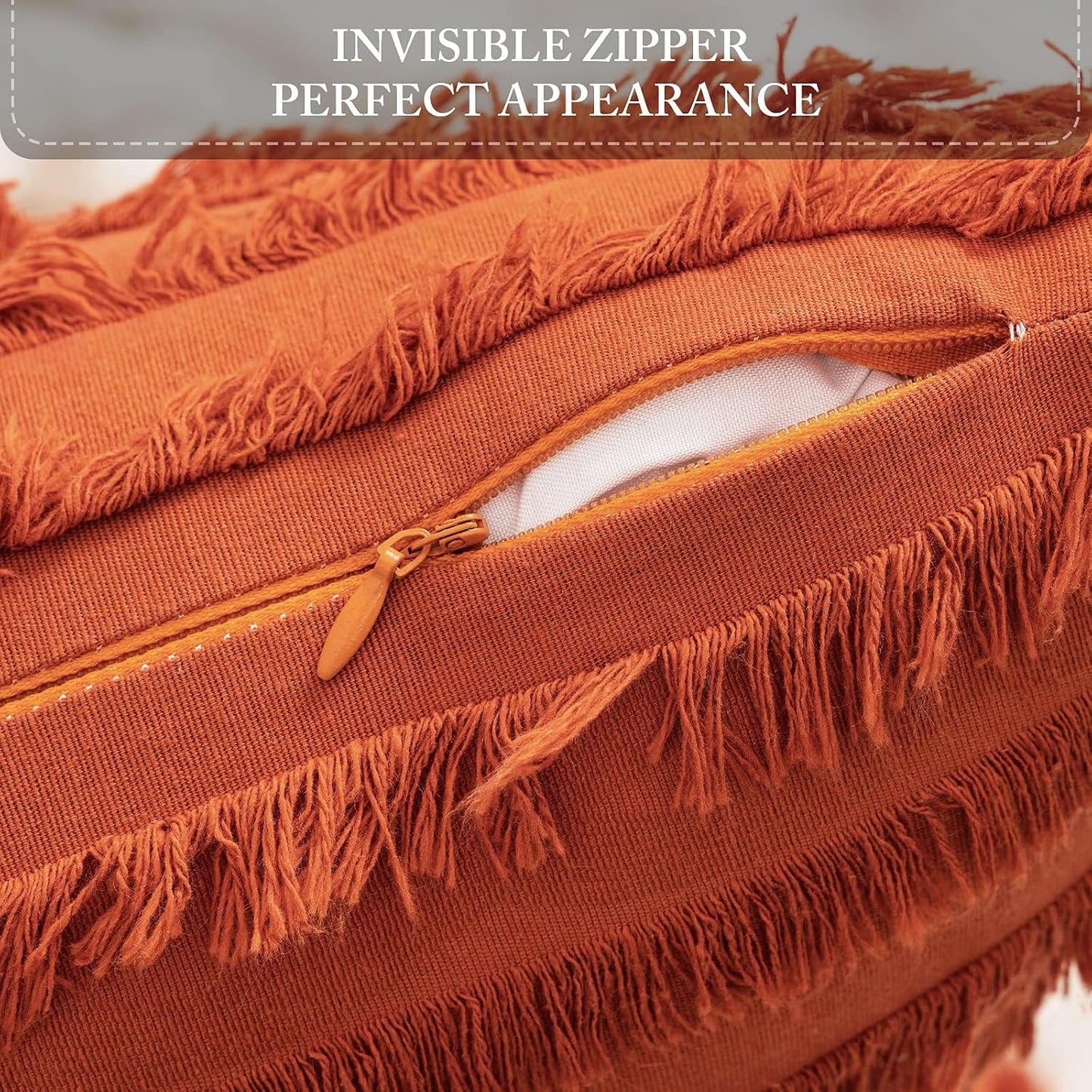 Fall Decorative Boho Throw Pillow Covers Linen Striped Jacquard / 16 x 16 / Burnt Orange / Set of 2