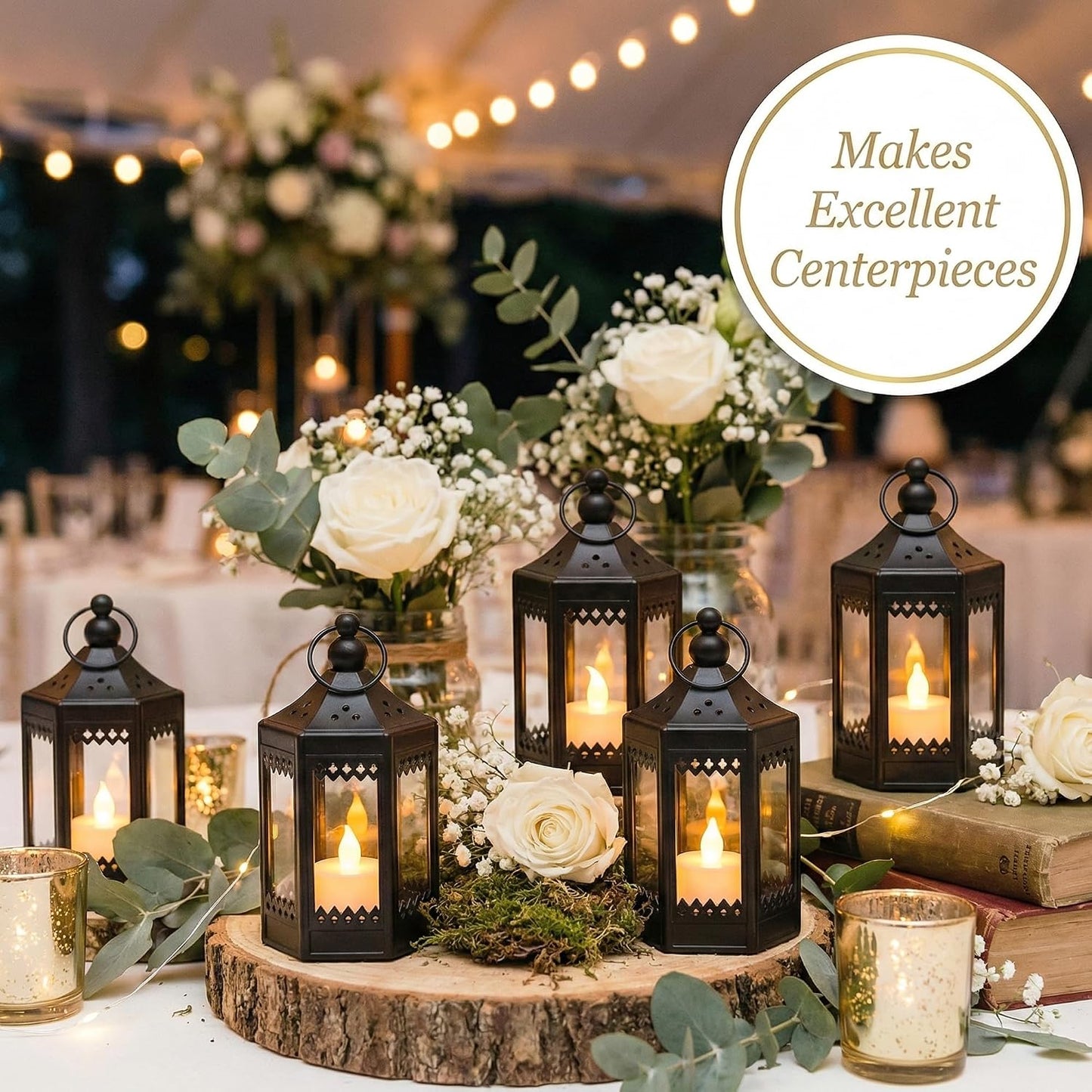 Vela Lanterns Tea Light Candle Holders, Mini Table Centerpieces, Black | Halloween & Wedding Decor, Decorative Indoor