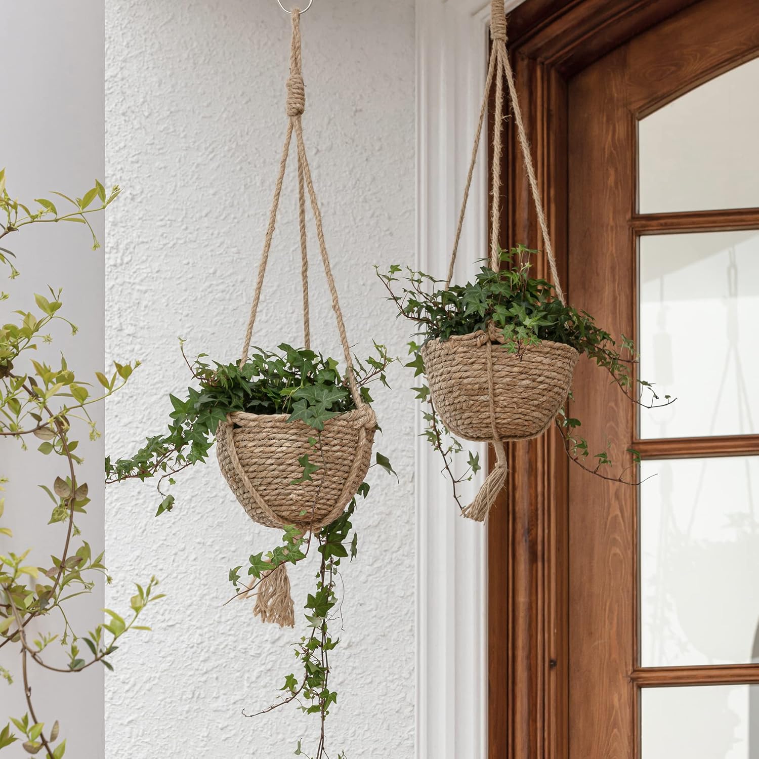 Natural Seagrass Hanging Planter Basket Set / Brown / Small