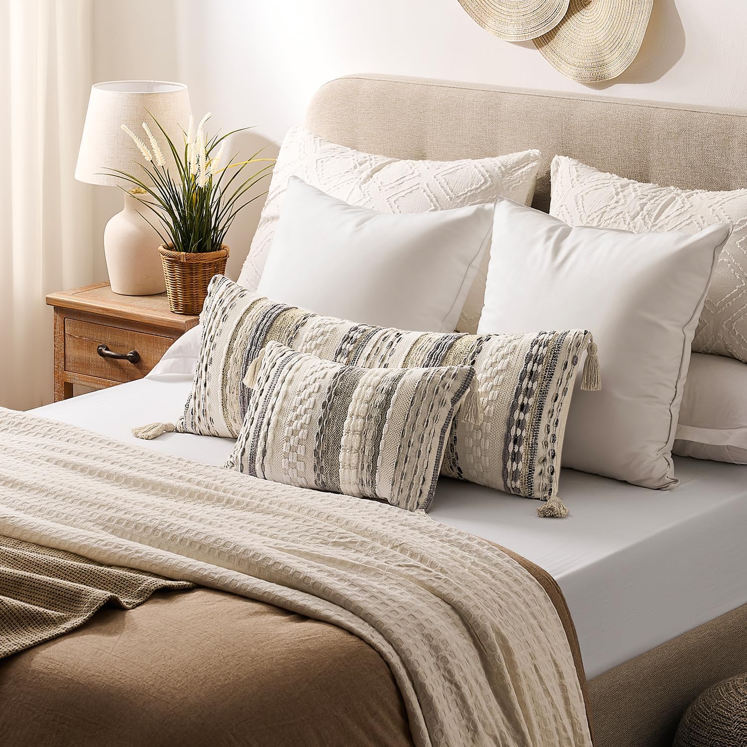 Kevin Textile Spring Long Lumbar Pillow Cover Boho Decorative Rectangle Cushion / 36 x 14 / Beige
